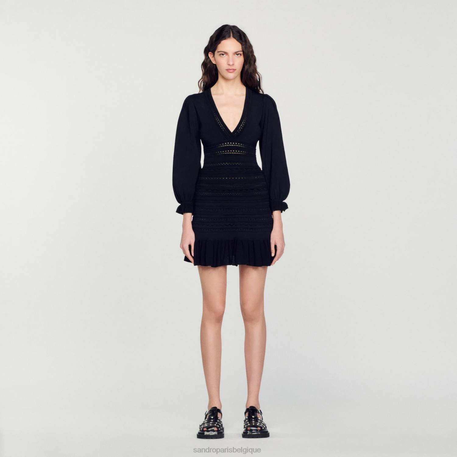 vêtements Sandro Paris robe courte à volants noir femmes XLXD426