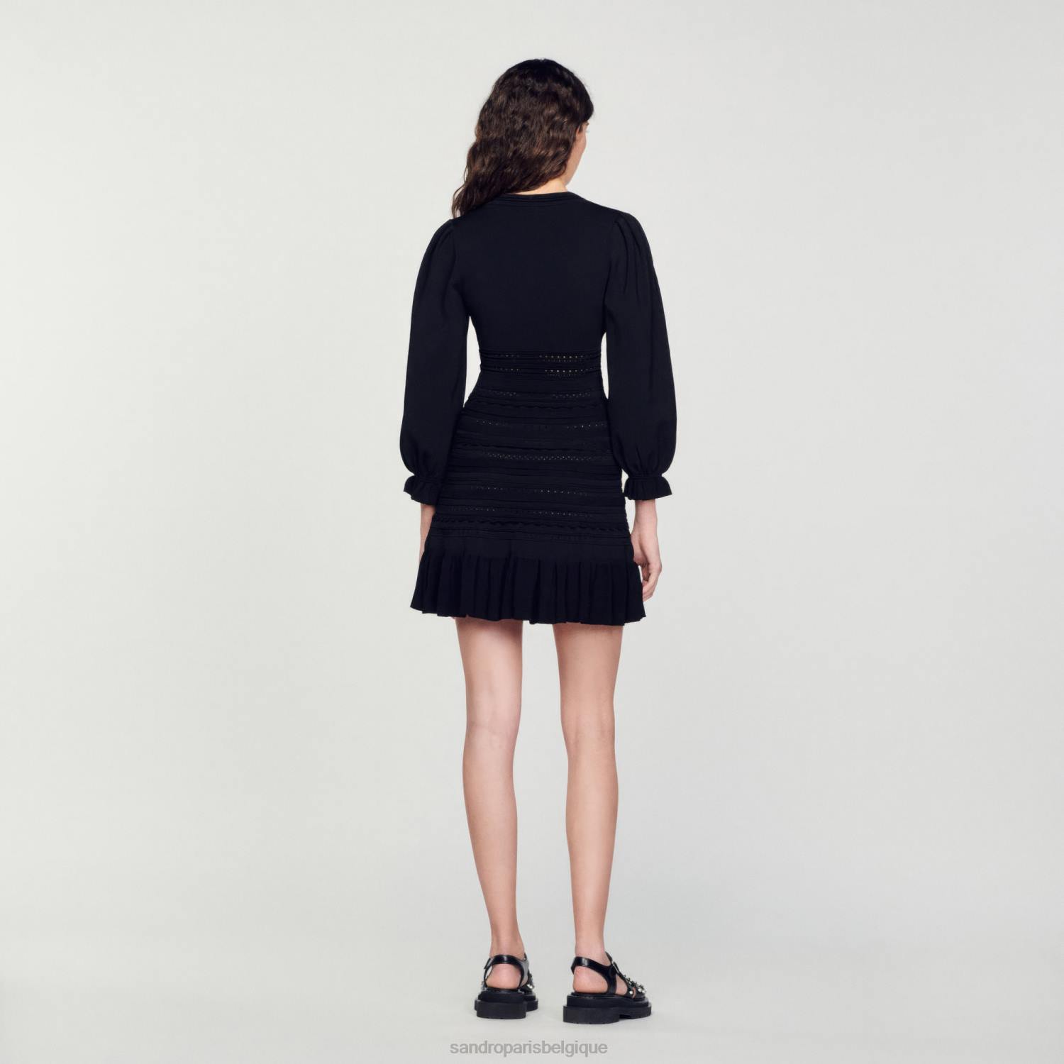 vêtements Sandro Paris robe courte à volants noir femmes XLXD426