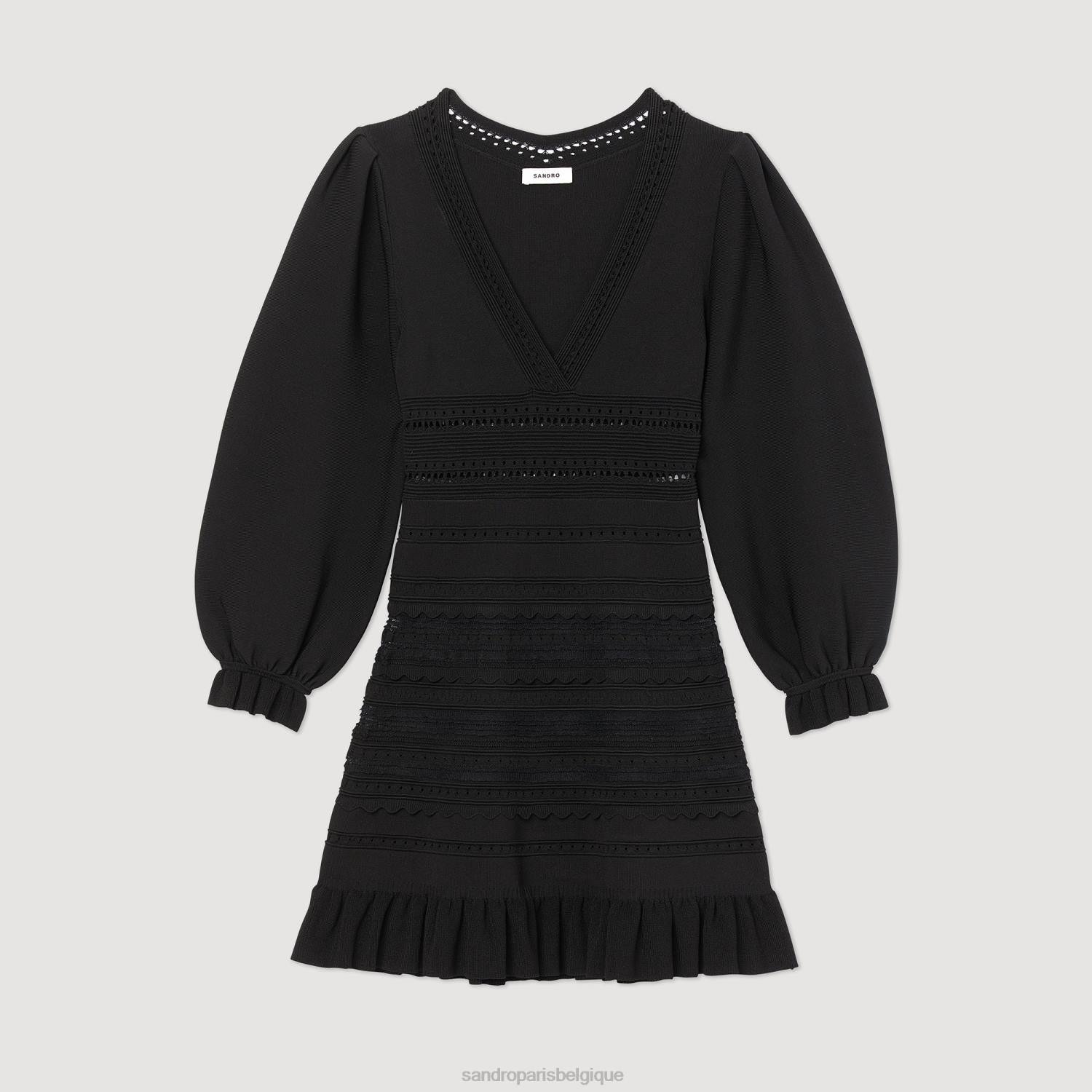 vêtements Sandro Paris robe courte à volants noir femmes XLXD426