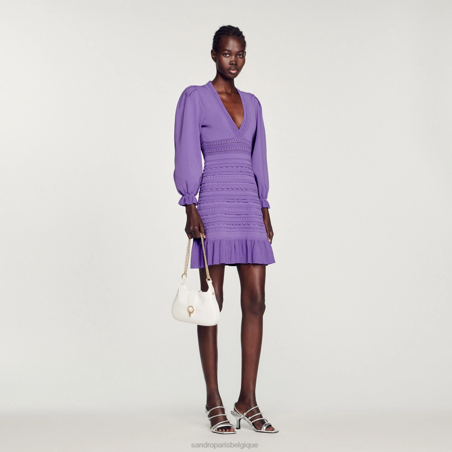 vêtements Sandro Paris robe courte à volants une couleur femmes XLXD390