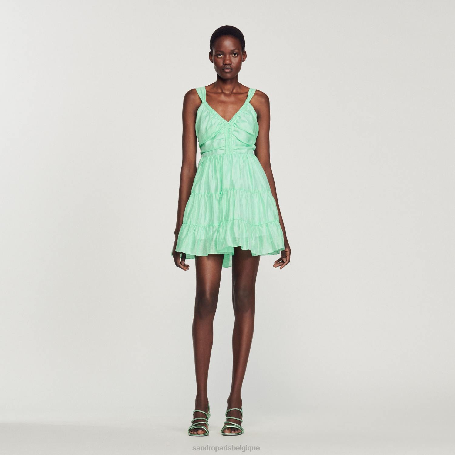 vêtements Sandro Paris robe courte à volants vert femmes XLXD401