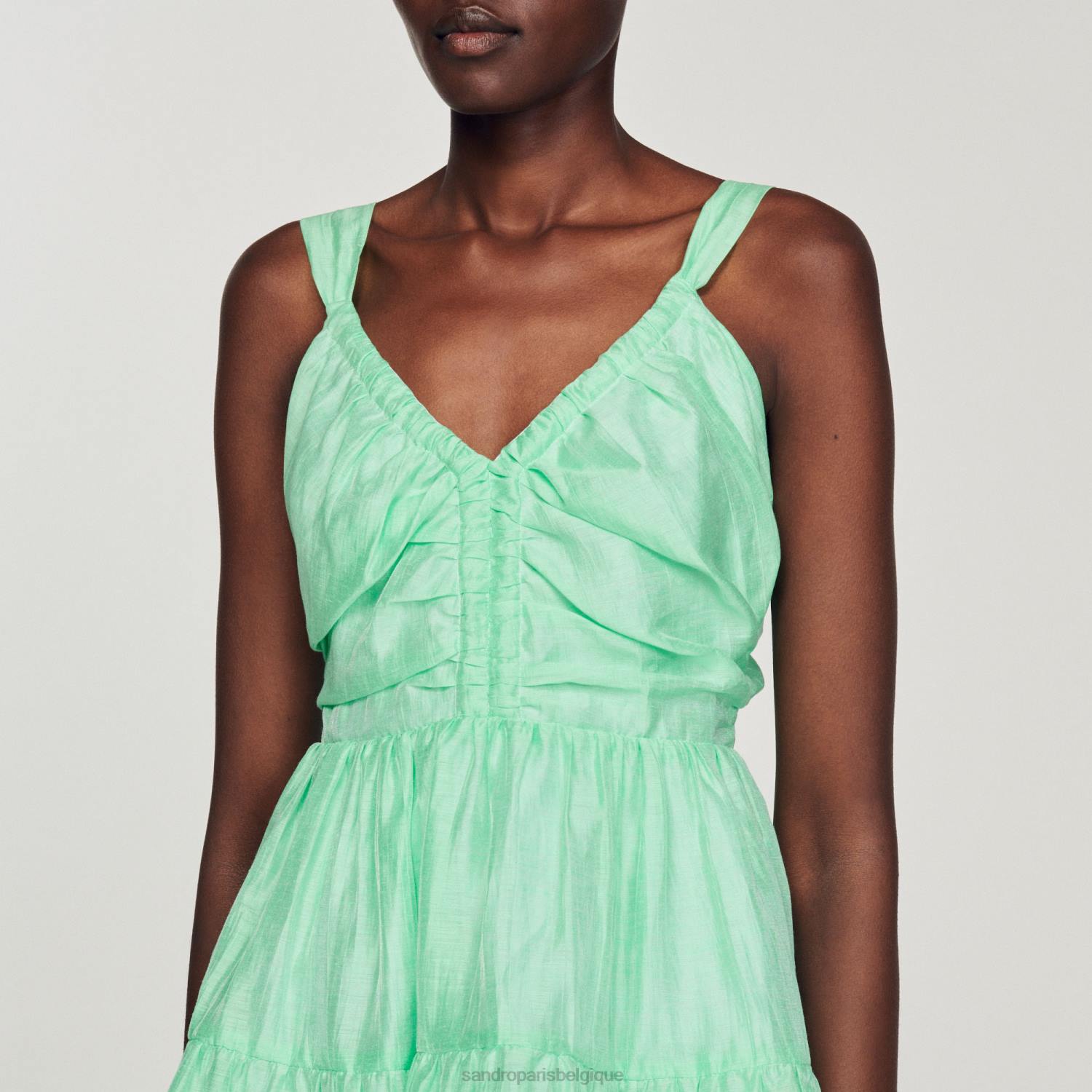 vêtements Sandro Paris robe courte à volants vert femmes XLXD401