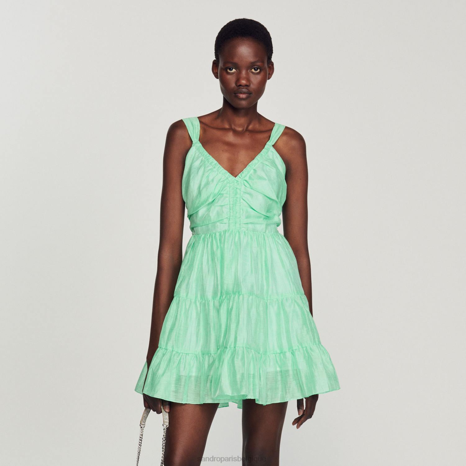 vêtements Sandro Paris robe courte à volants vert femmes XLXD401