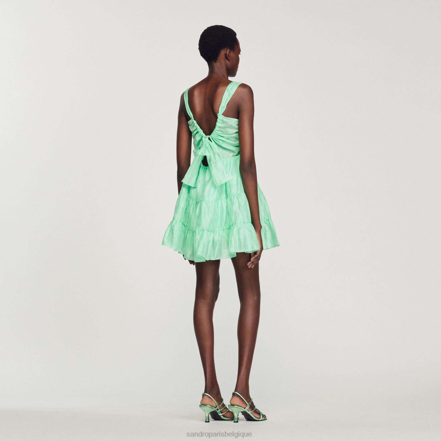 vêtements Sandro Paris robe courte à volants vert femmes XLXD401