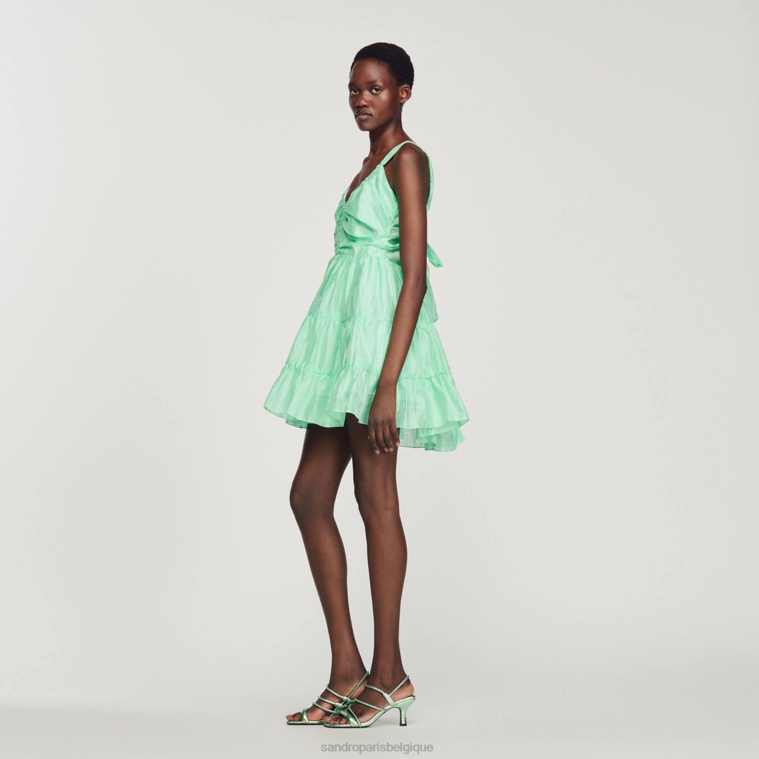 vêtements Sandro Paris robe courte à volants vert femmes XLXD401