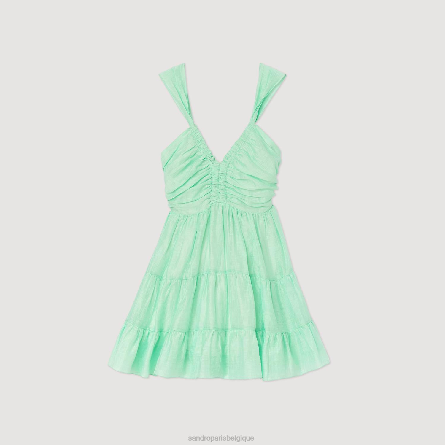 vêtements Sandro Paris robe courte à volants vert femmes XLXD401