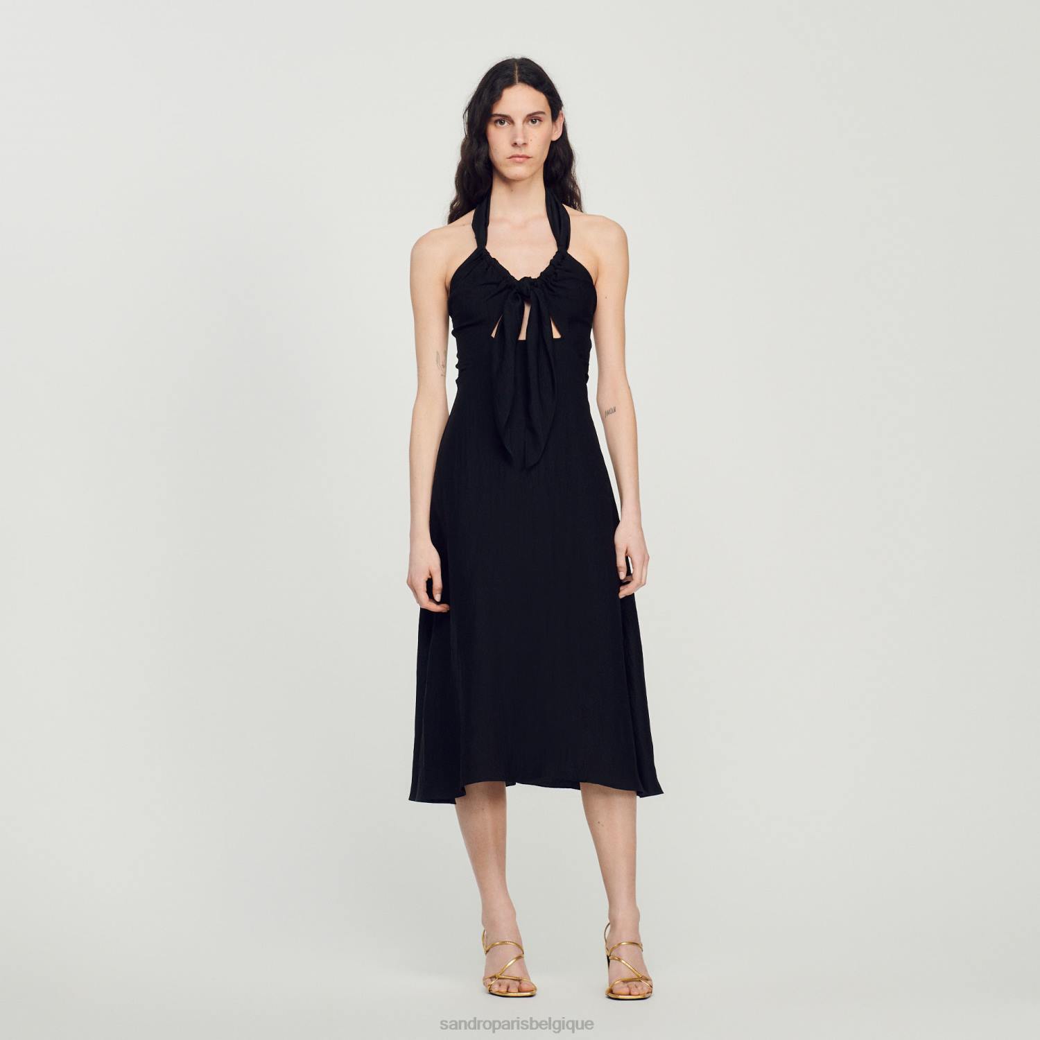 vêtements Sandro Paris robe dos nu nouée noir femmes XLXD206