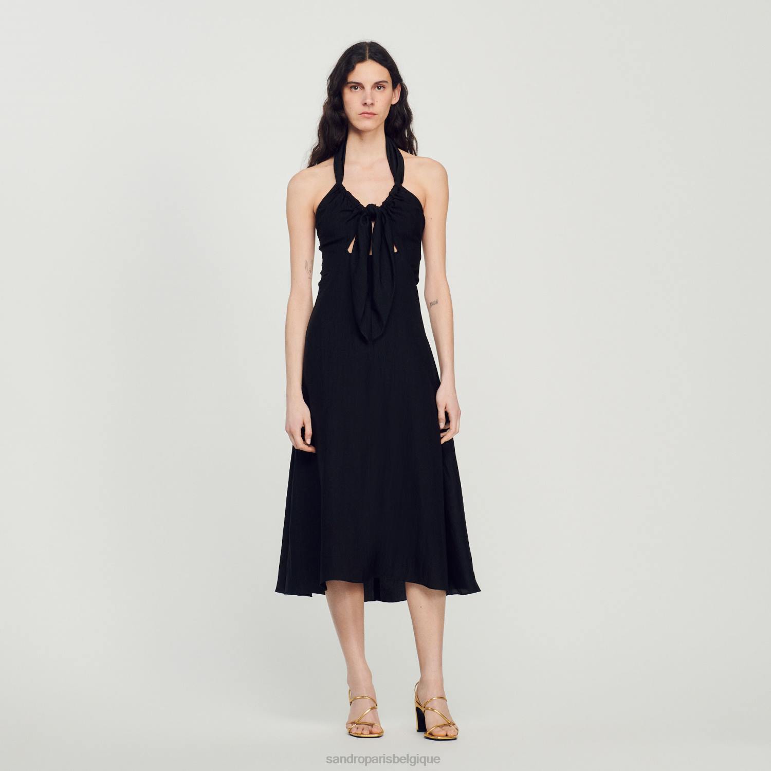 vêtements Sandro Paris robe dos nu nouée noir femmes XLXD206