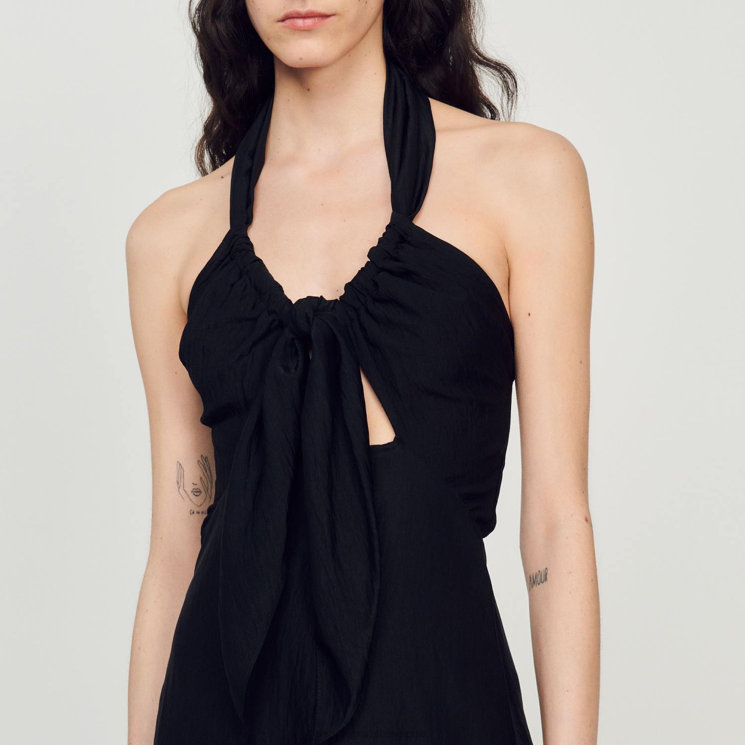 vêtements Sandro Paris robe dos nu nouée noir femmes XLXD206