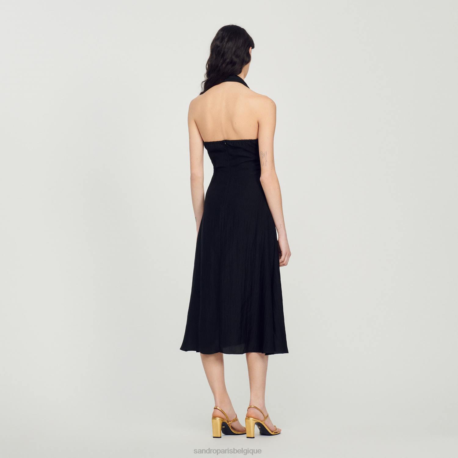 vêtements Sandro Paris robe dos nu nouée noir femmes XLXD206