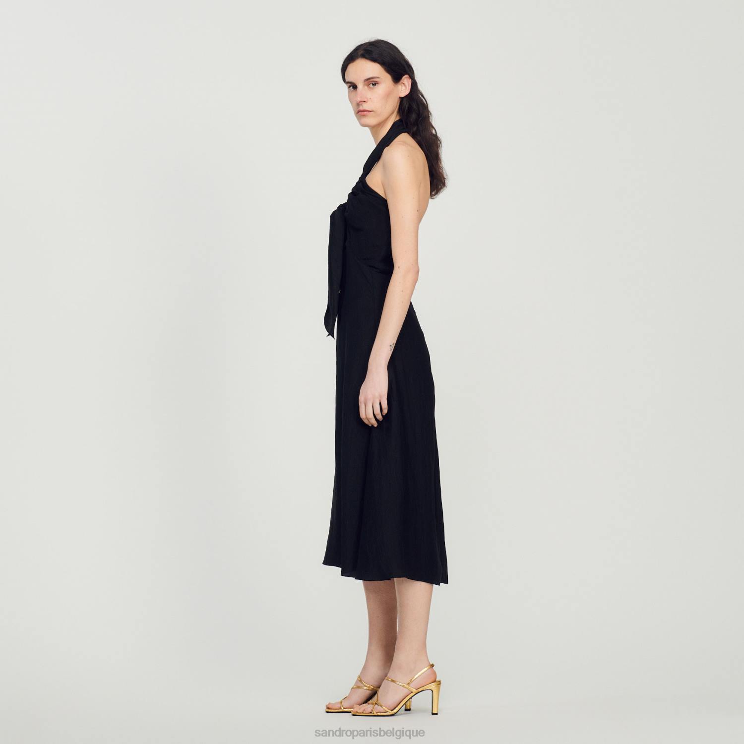 vêtements Sandro Paris robe dos nu nouée noir femmes XLXD206