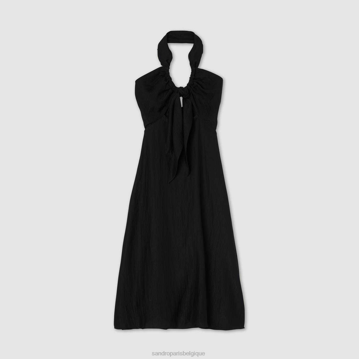 vêtements Sandro Paris robe dos nu nouée noir femmes XLXD206