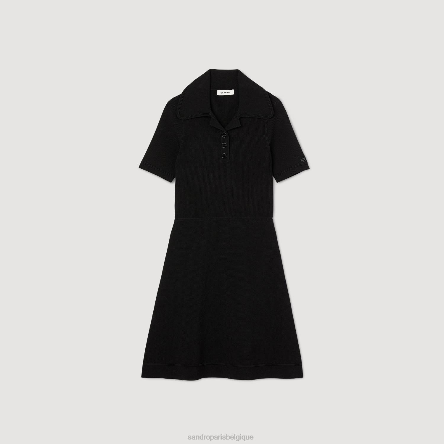 vêtements Sandro Paris robe en maille côtelée noir femmes XLXD8