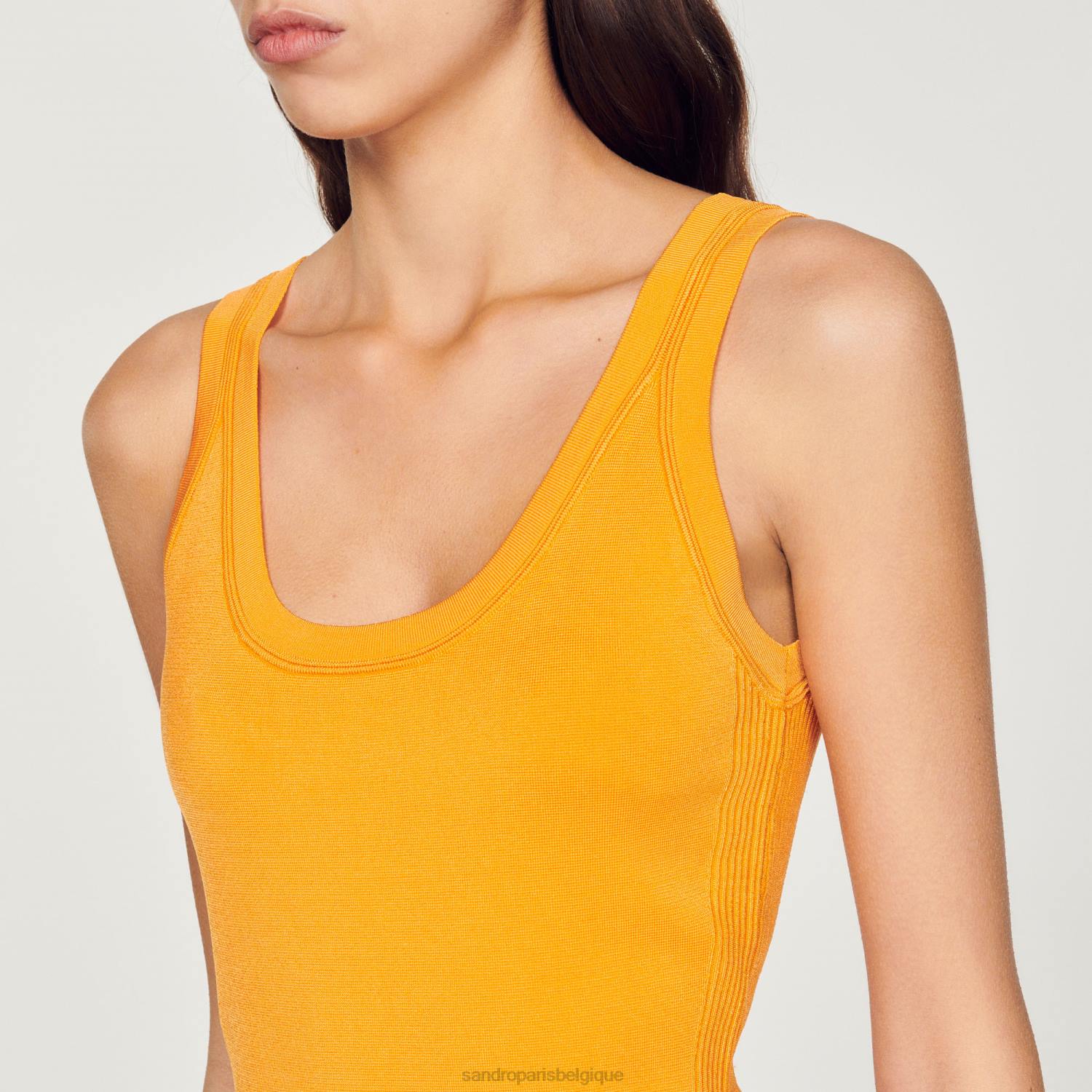 vêtements Sandro Paris robe en maille à franges orange femmes XLXD271