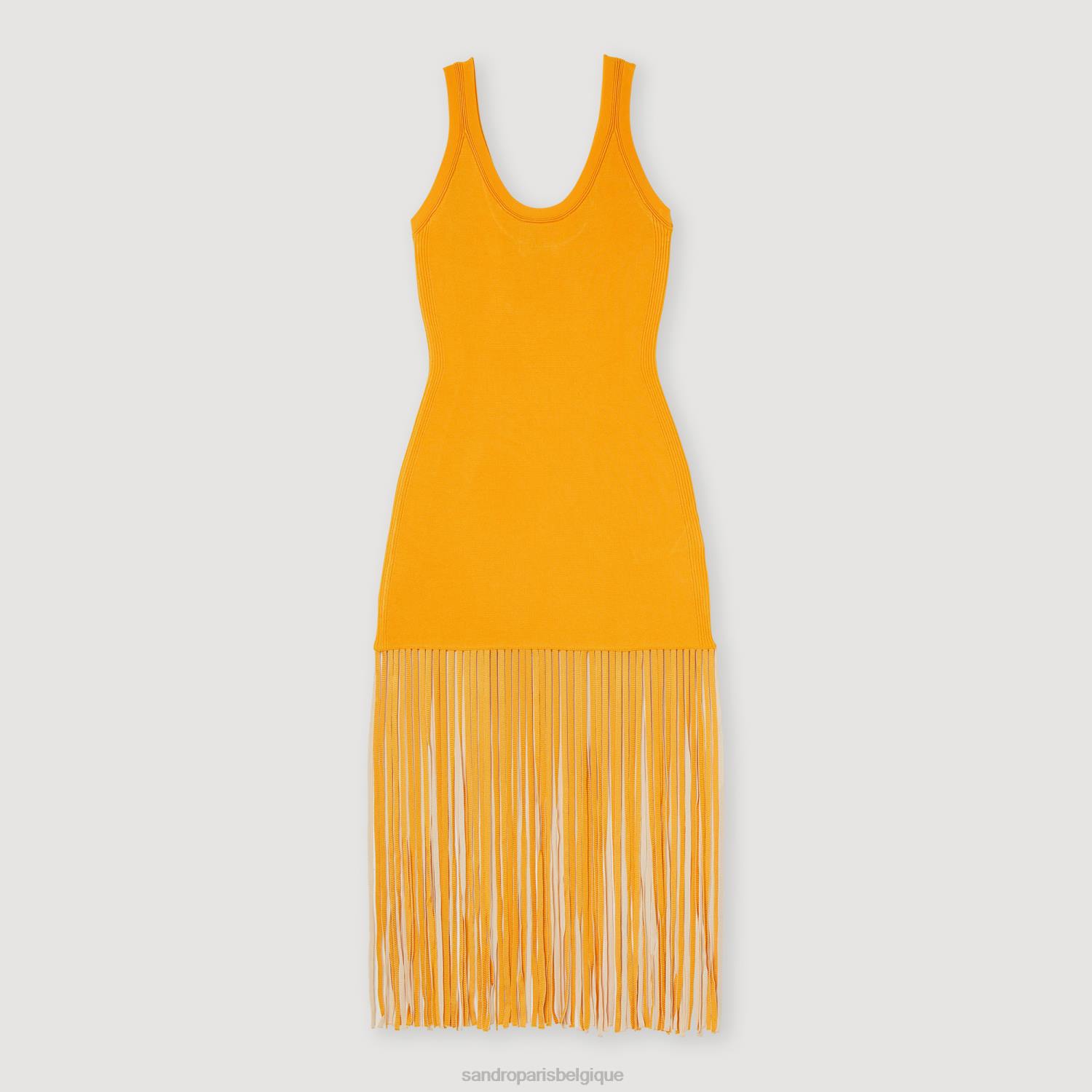 vêtements Sandro Paris robe en maille à franges orange femmes XLXD271