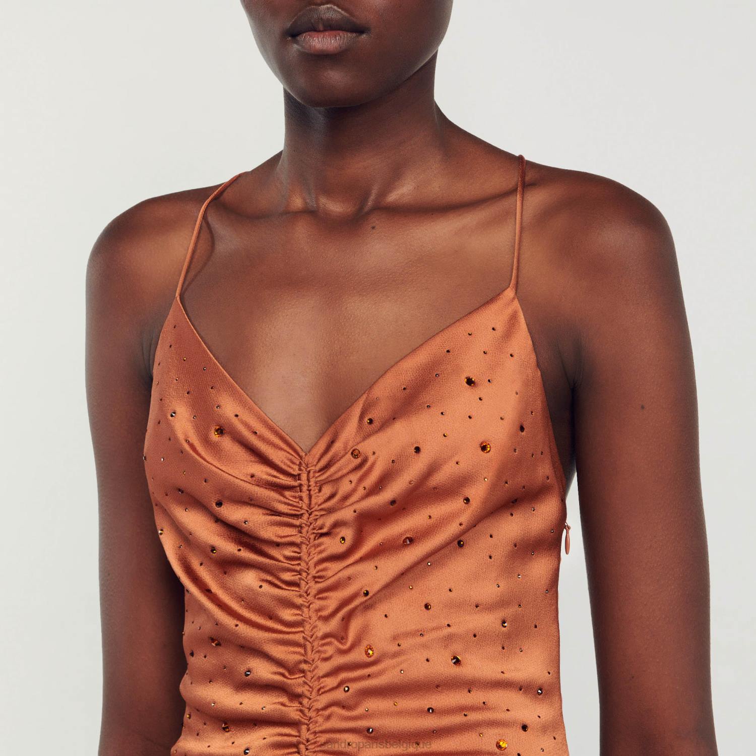vêtements Sandro Paris robe en strass brun femmes XLXD81