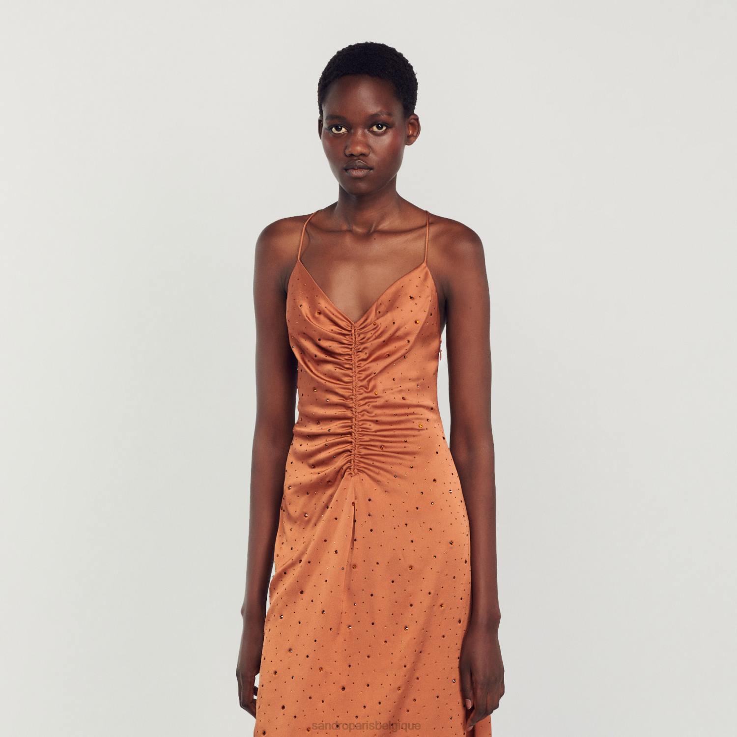 vêtements Sandro Paris robe en strass brun femmes XLXD81