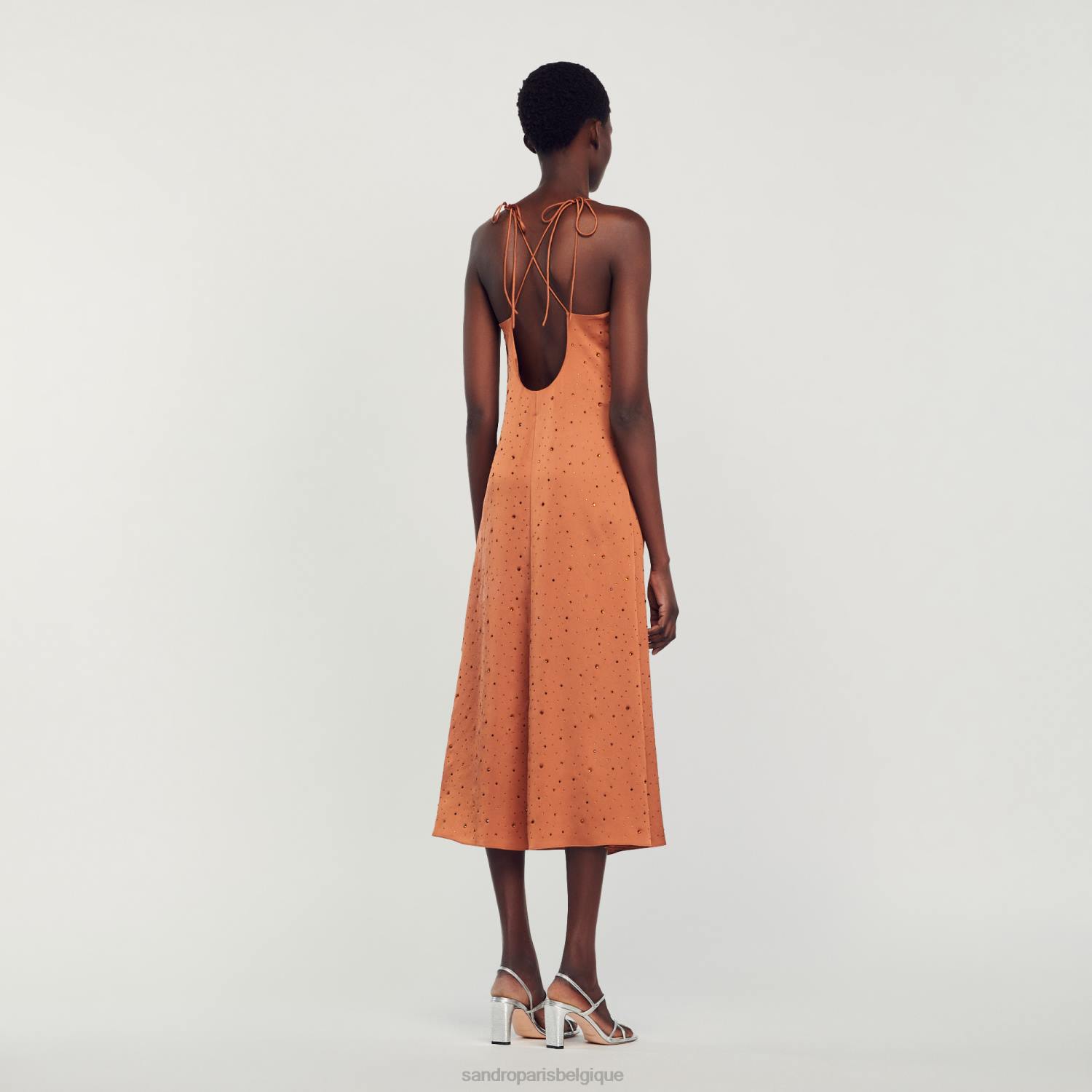 vêtements Sandro Paris robe en strass brun femmes XLXD81