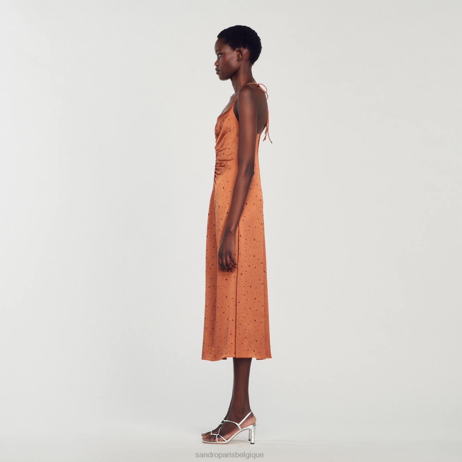 vêtements Sandro Paris robe en strass brun femmes XLXD81