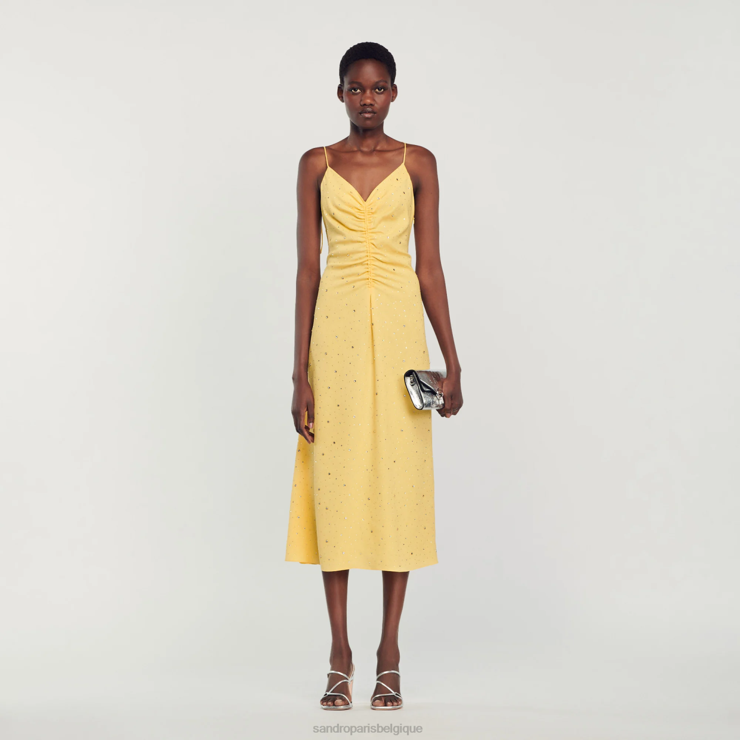 vêtements Sandro Paris robe en strass jaune femmes XLXD80