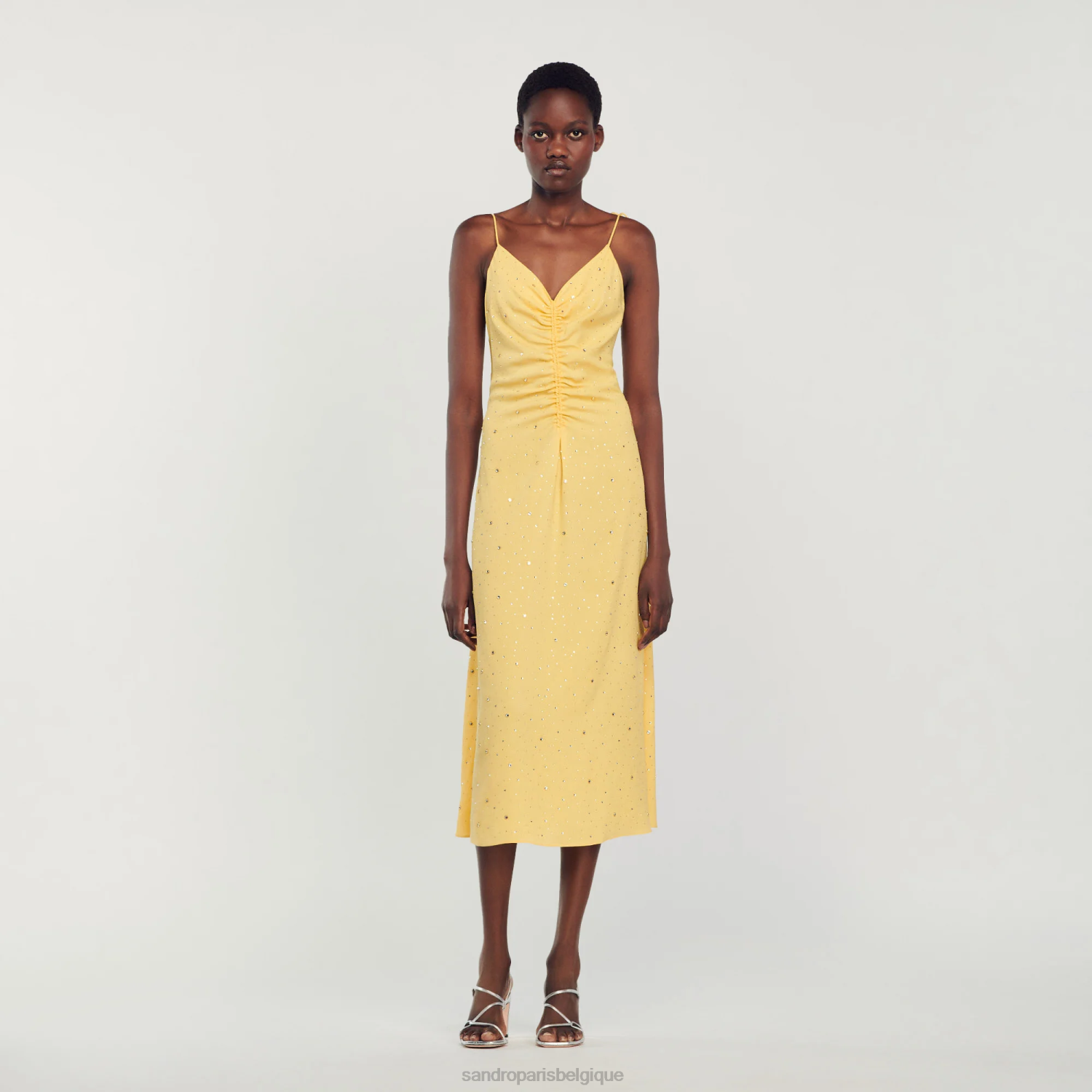 vêtements Sandro Paris robe en strass jaune femmes XLXD80