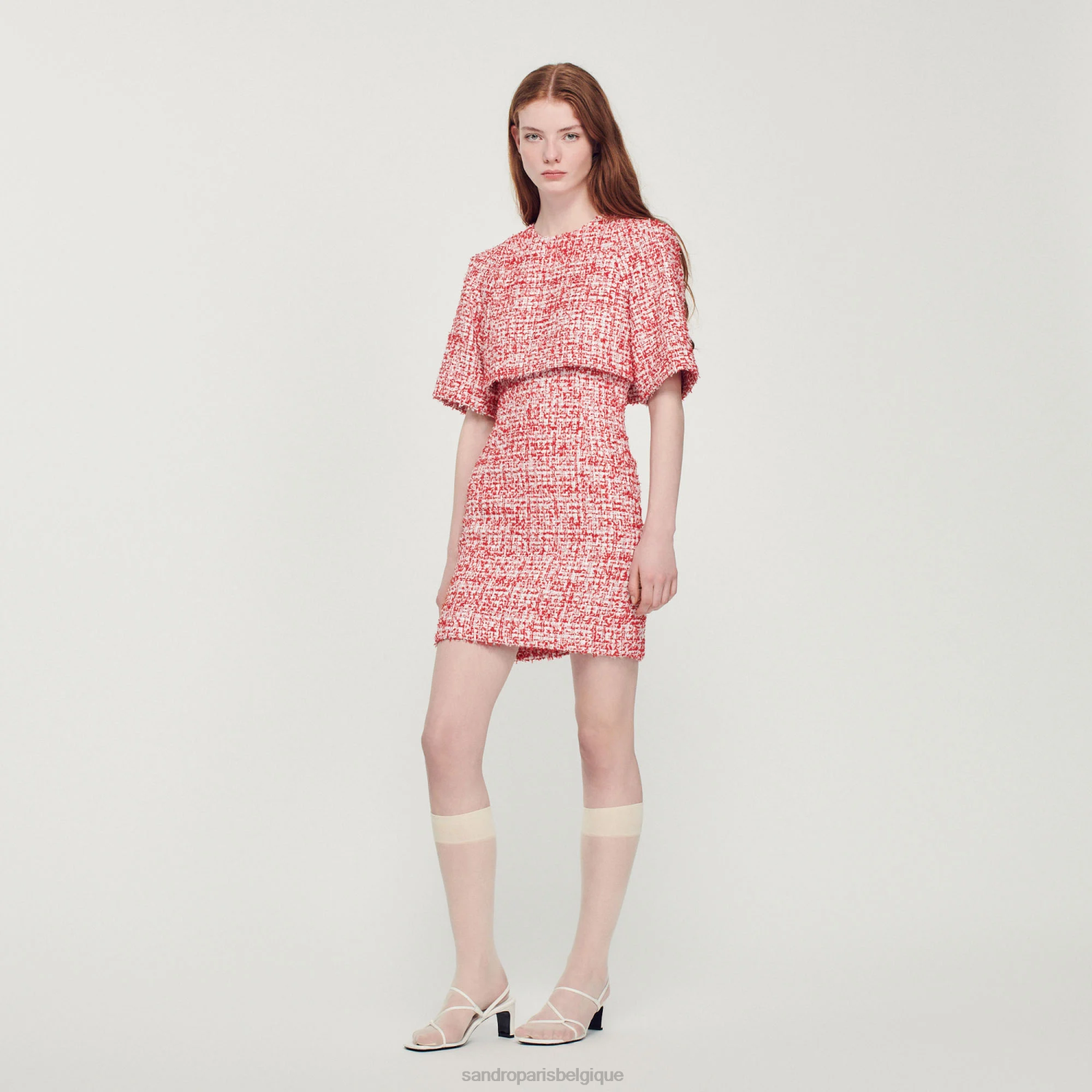 vêtements Sandro Paris robe en tweed rouge femmes XLXD372