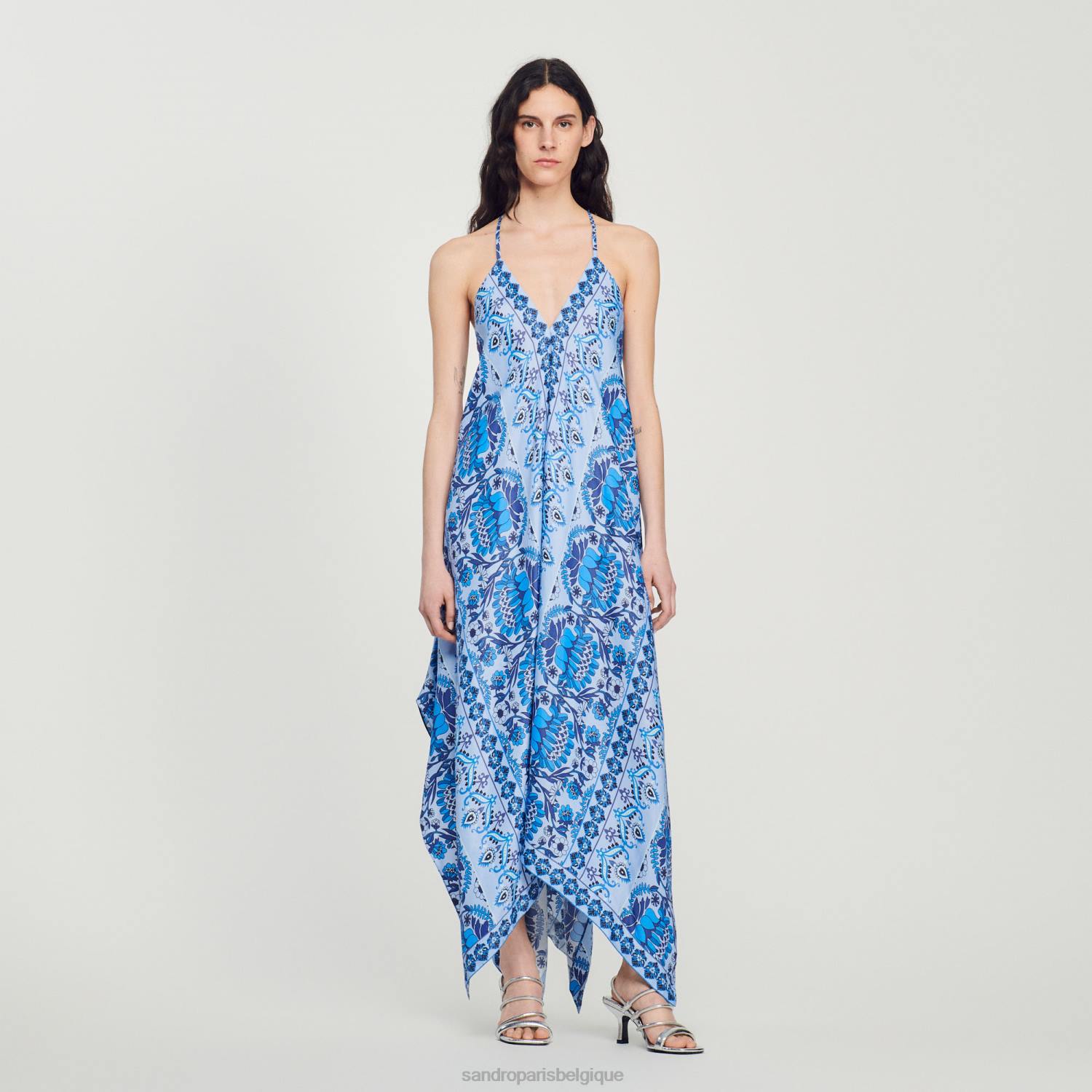 vêtements Sandro Paris robe longue asymétrique bleu femmes XLXD455