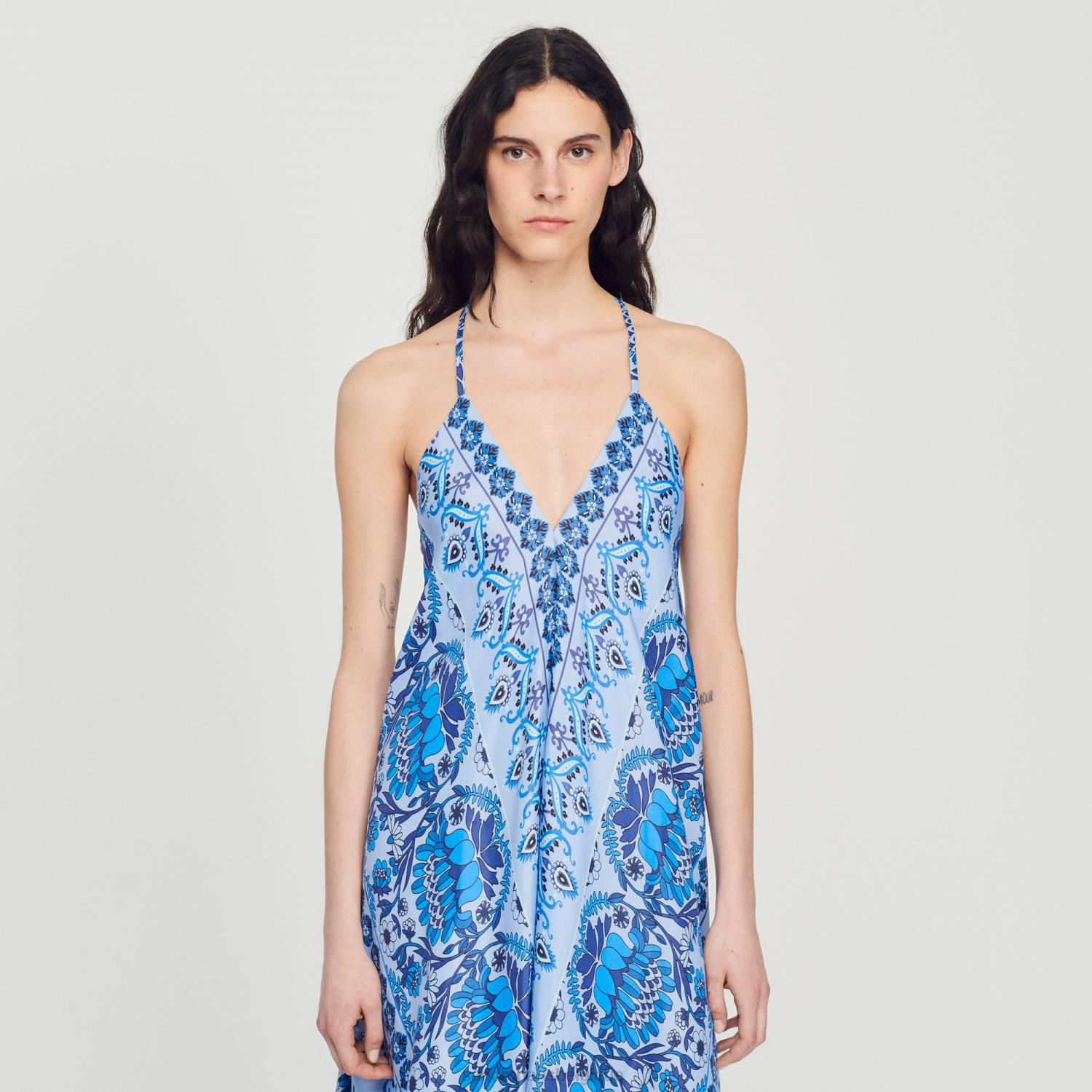 vêtements Sandro Paris robe longue asymétrique bleu femmes XLXD455