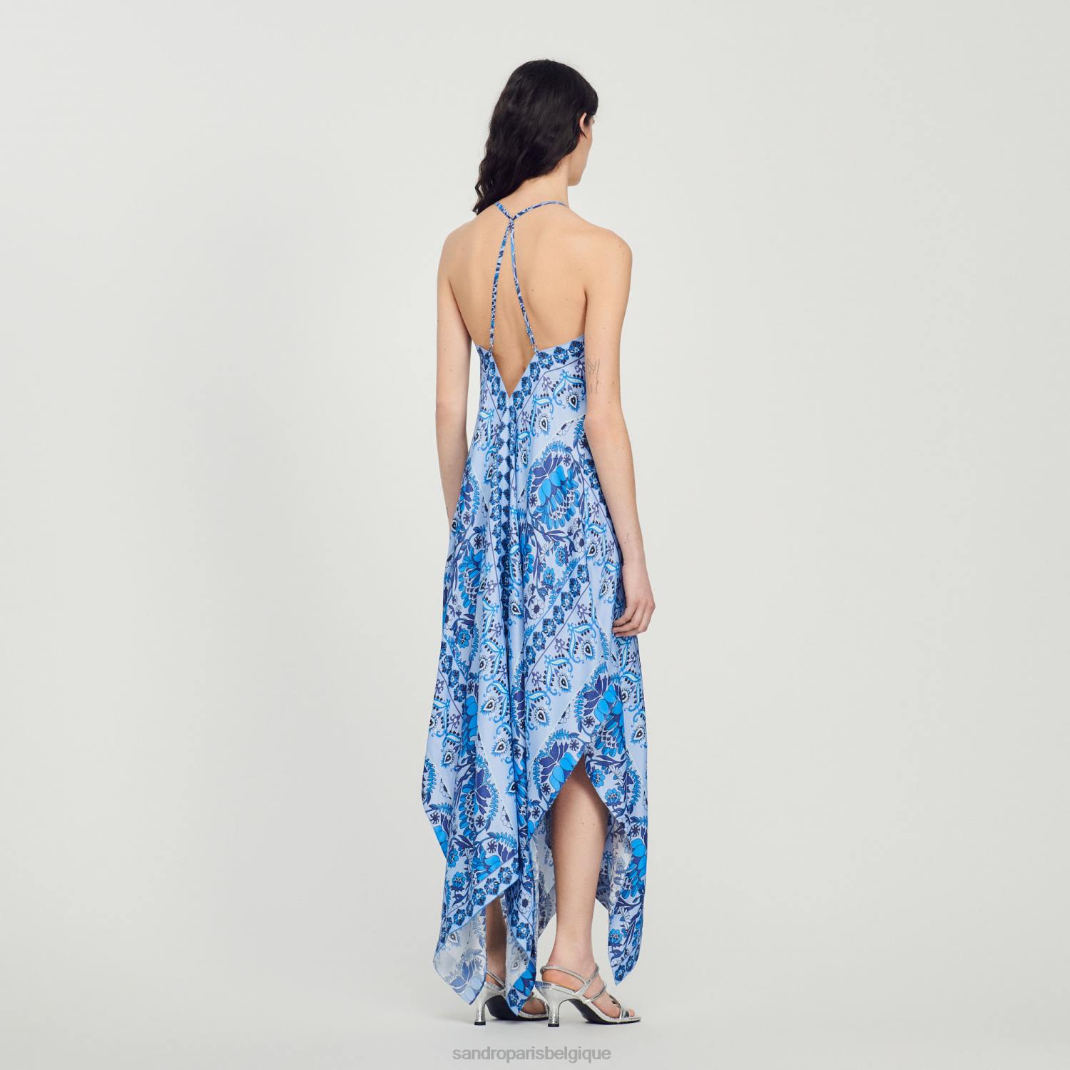 vêtements Sandro Paris robe longue asymétrique bleu femmes XLXD455