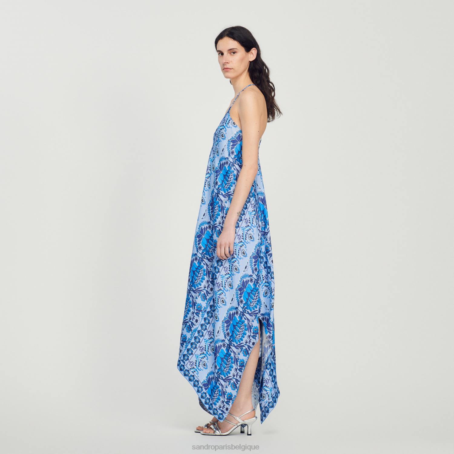 vêtements Sandro Paris robe longue asymétrique bleu femmes XLXD455