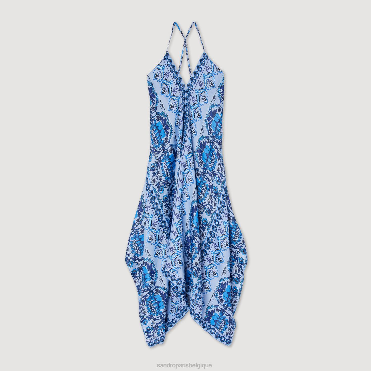 vêtements Sandro Paris robe longue asymétrique bleu femmes XLXD455