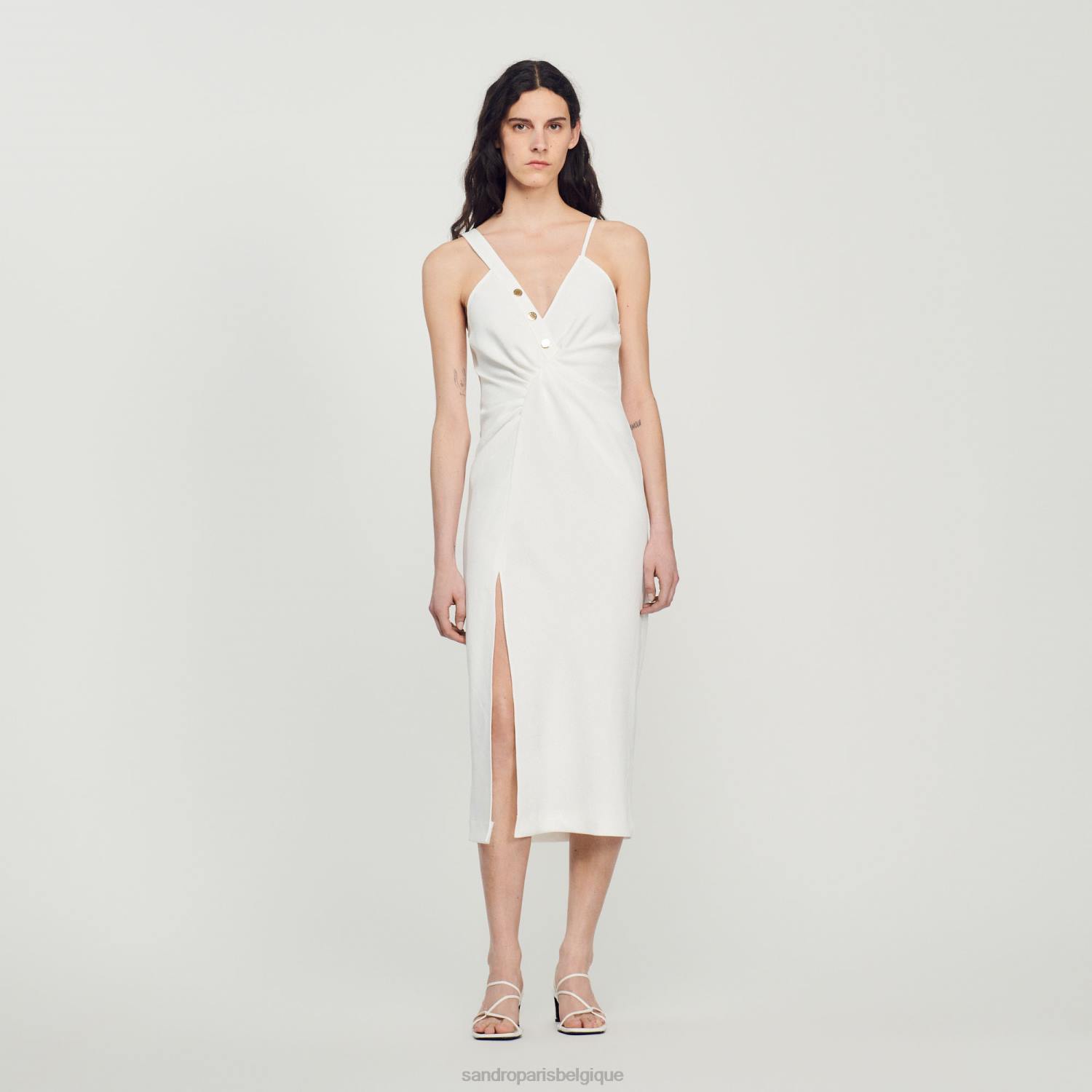 vêtements Sandro Paris robe longue asymétrique écru femmes XLXD394