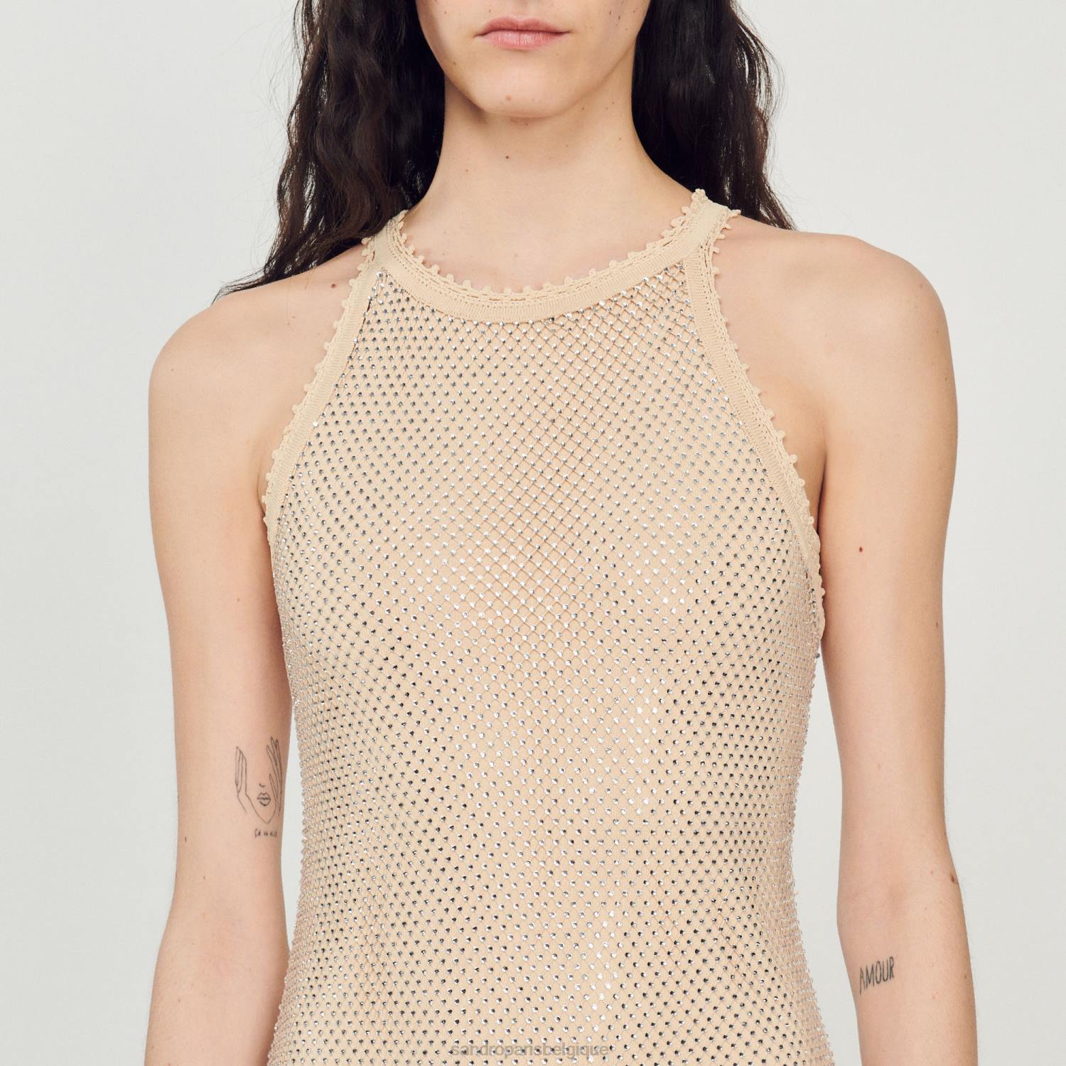 vêtements Sandro Paris robe longue en maille brillante or femmes XLXD164
