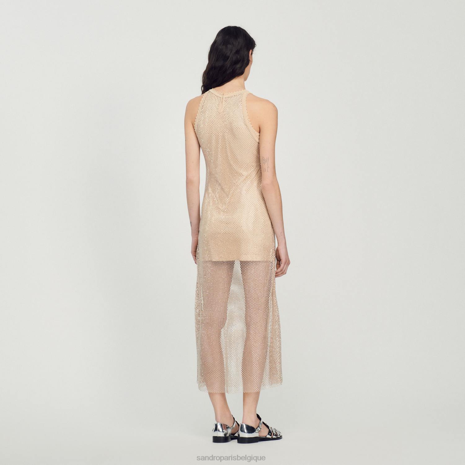 vêtements Sandro Paris robe longue en maille brillante or femmes XLXD164