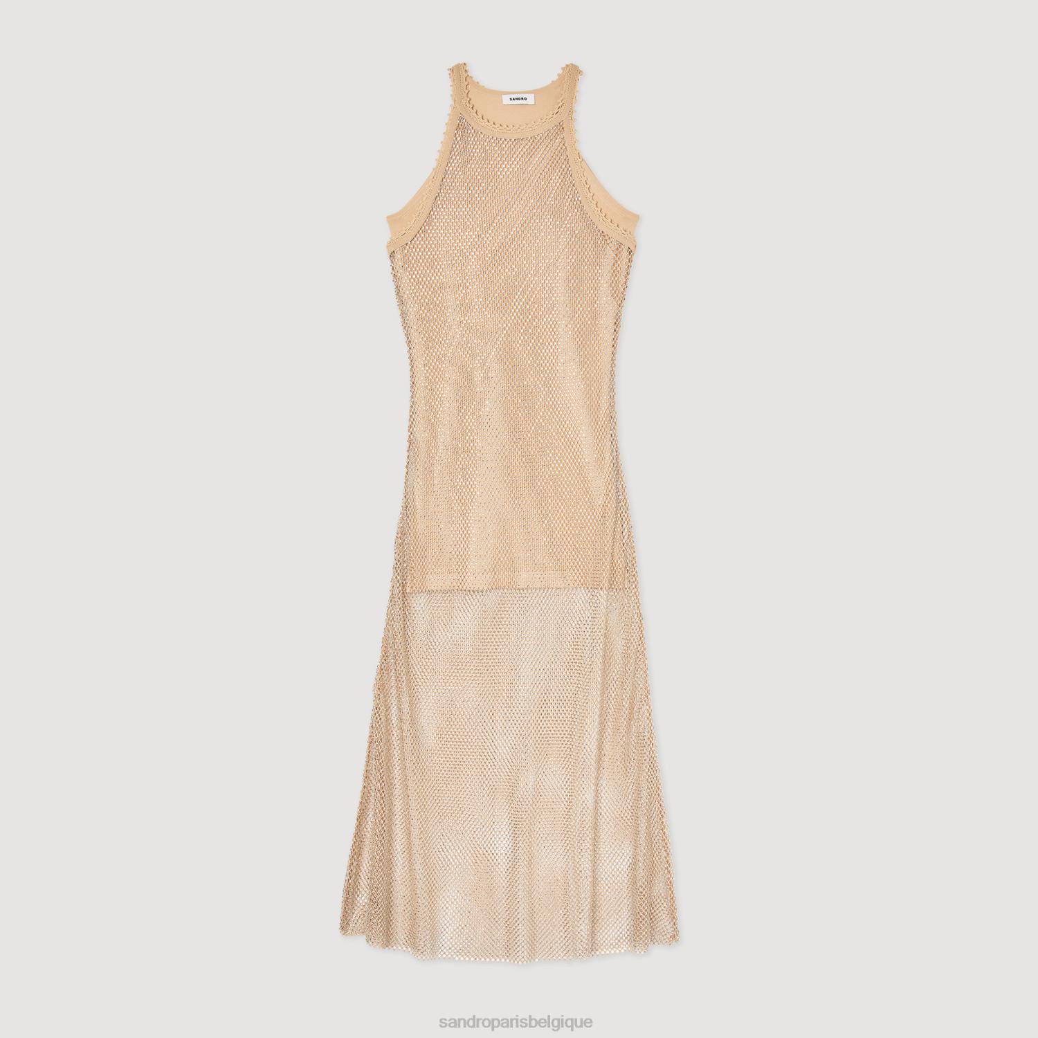 vêtements Sandro Paris robe longue en maille brillante or femmes XLXD164