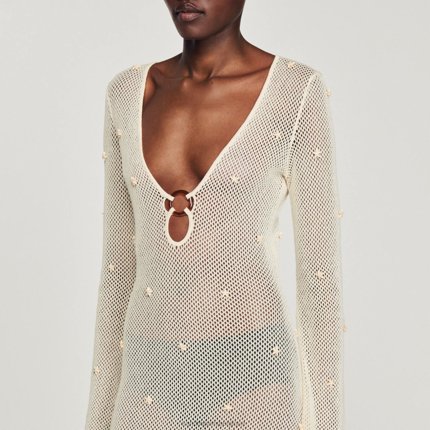 vêtements Sandro Paris robe longue en tulle à sequins écru femmes XLXD122