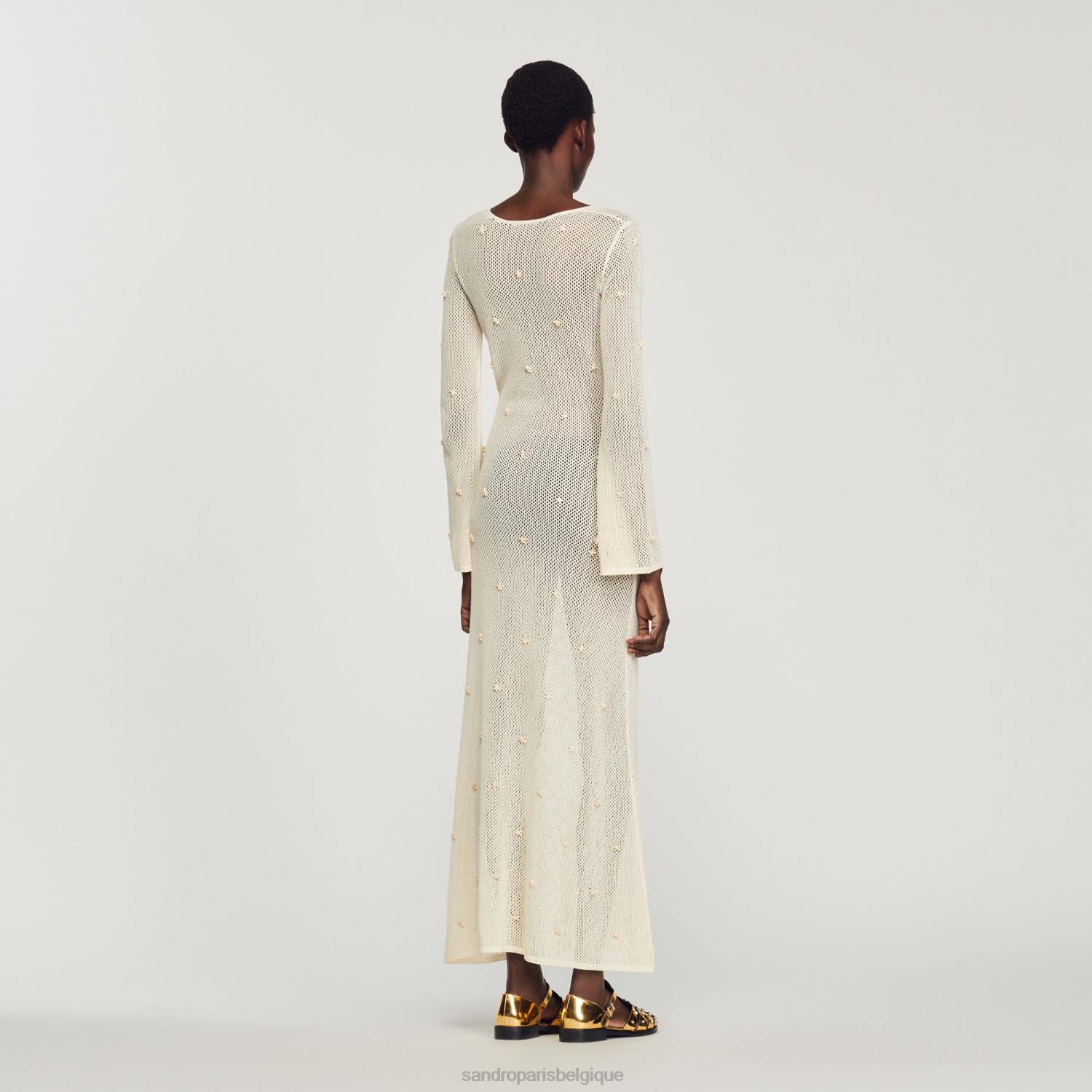 vêtements Sandro Paris robe longue en tulle à sequins écru femmes XLXD122