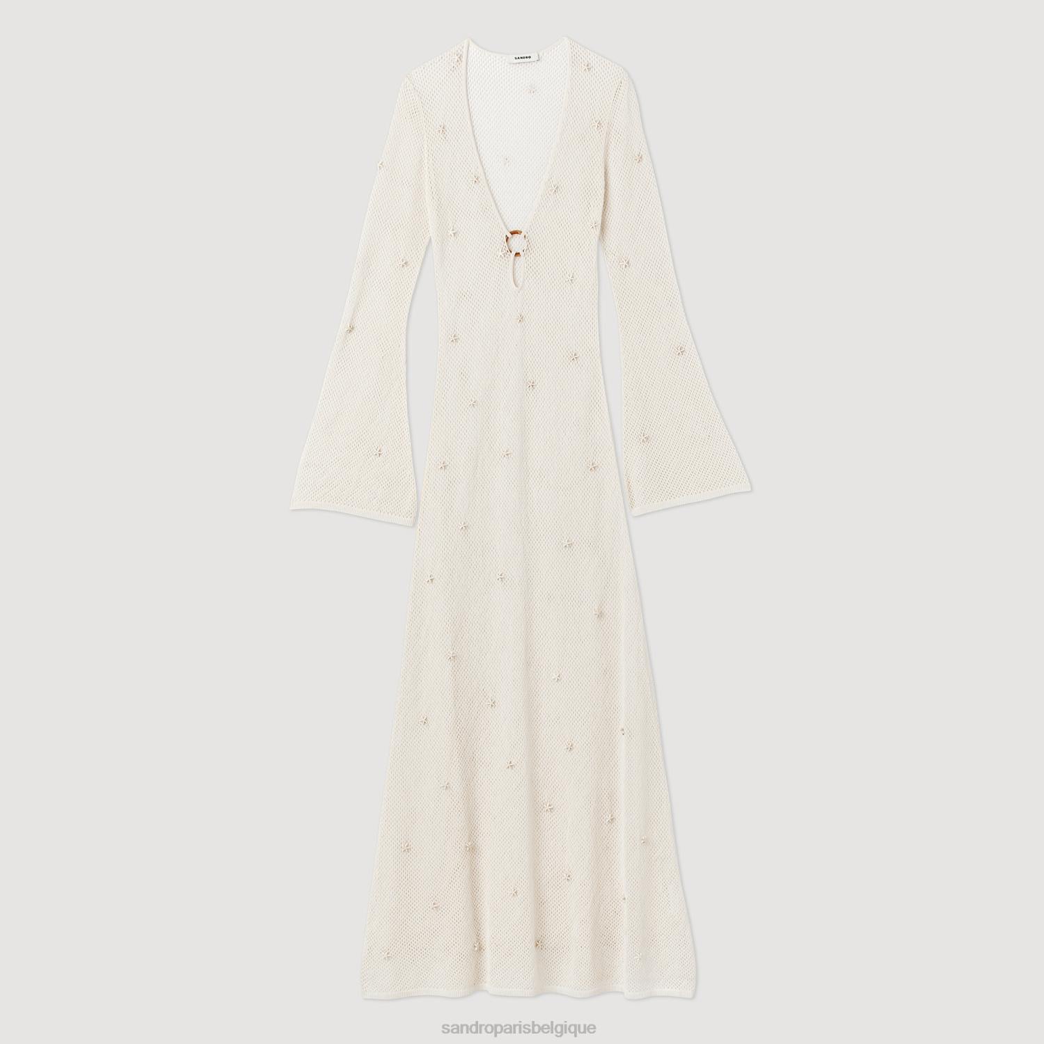 vêtements Sandro Paris robe longue en tulle à sequins écru femmes XLXD122