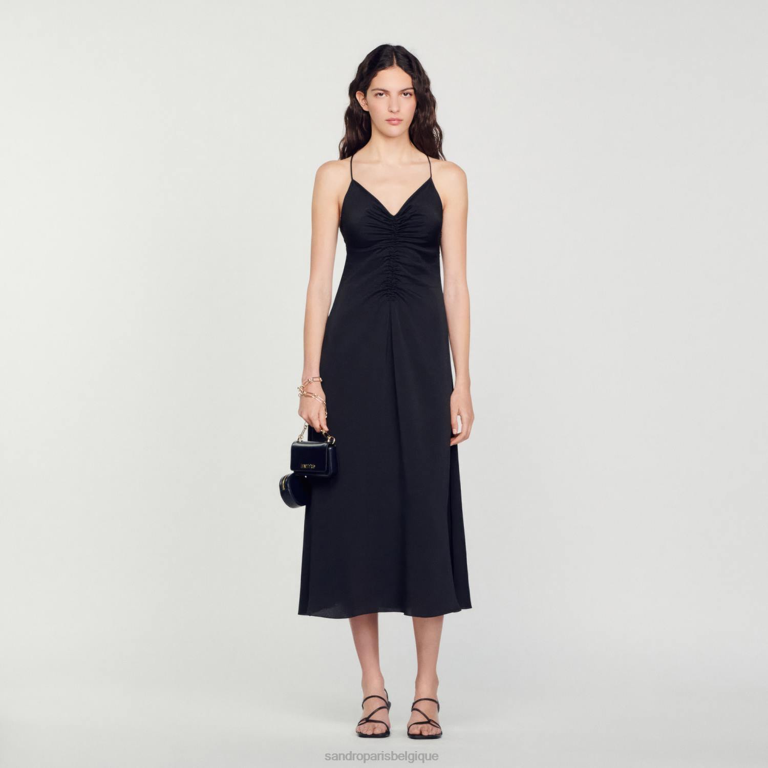 vêtements Sandro Paris robe longue à fines bretelles noir femmes XLXD165