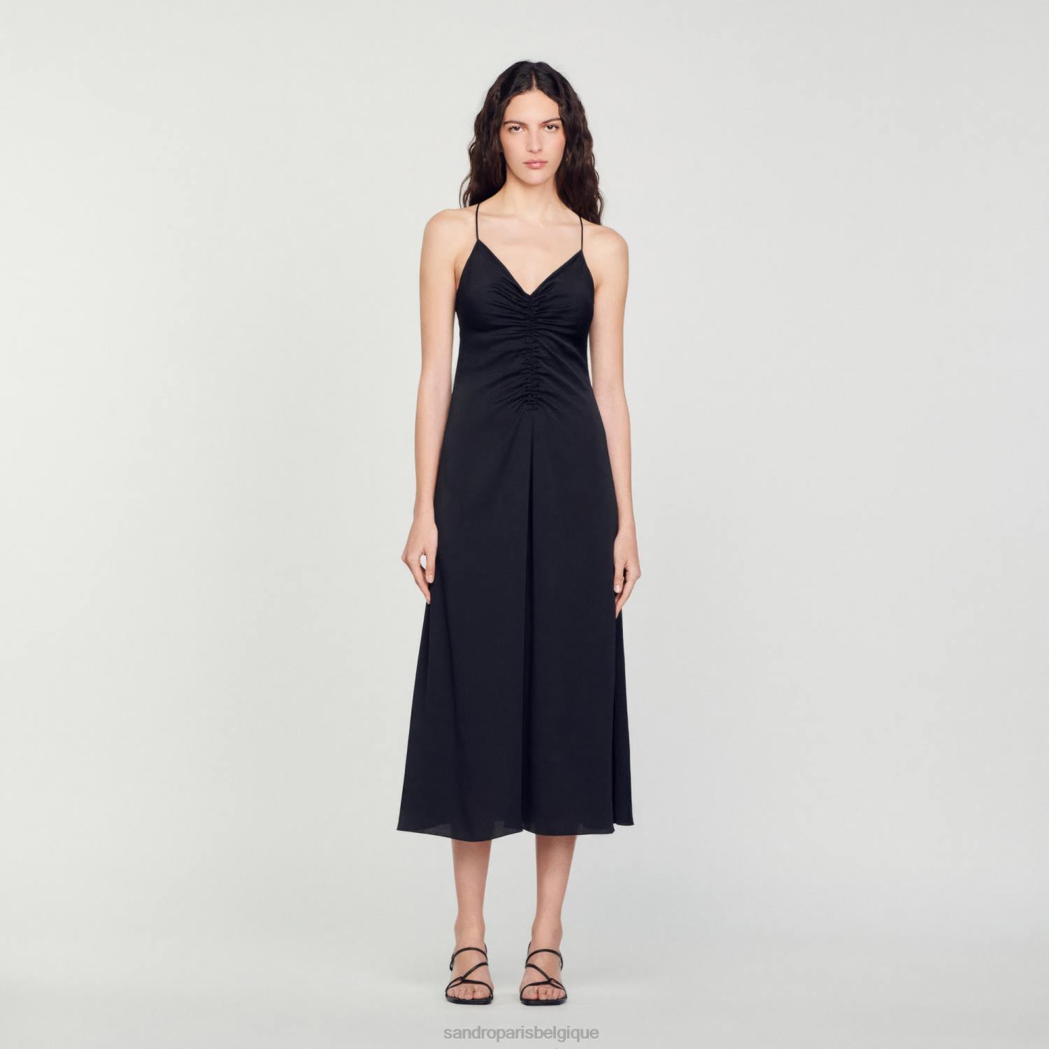 vêtements Sandro Paris robe longue à fines bretelles noir femmes XLXD165