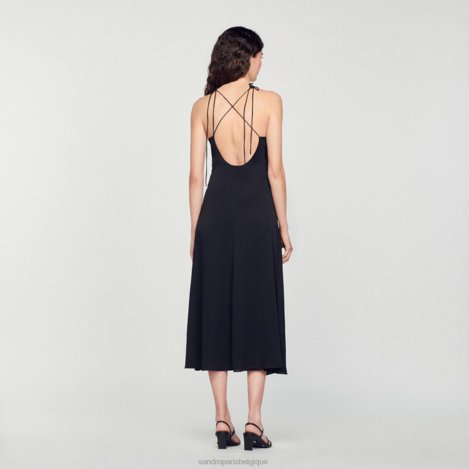 vêtements Sandro Paris robe longue à fines bretelles noir femmes XLXD165