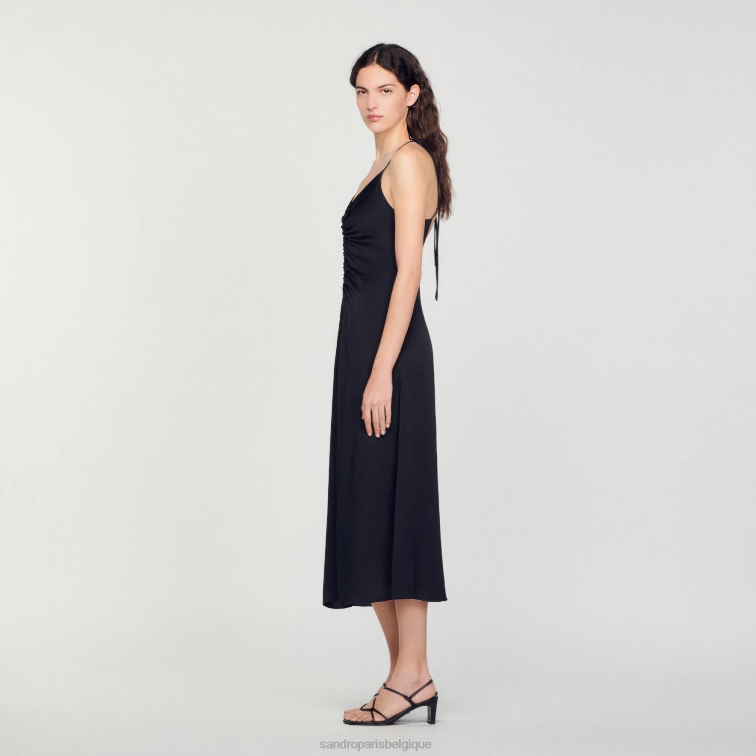 vêtements Sandro Paris robe longue à fines bretelles noir femmes XLXD165