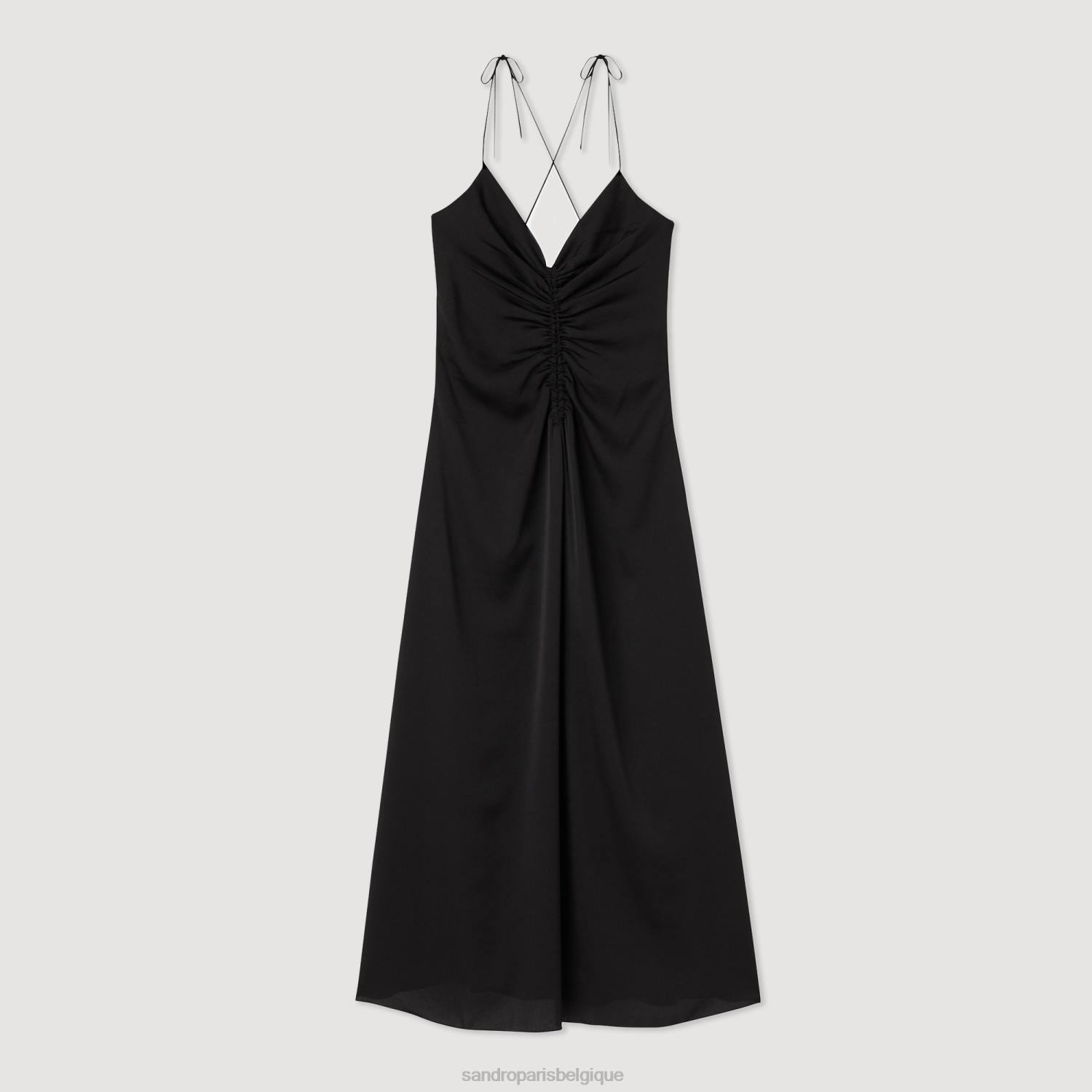 vêtements Sandro Paris robe longue à fines bretelles noir femmes XLXD165