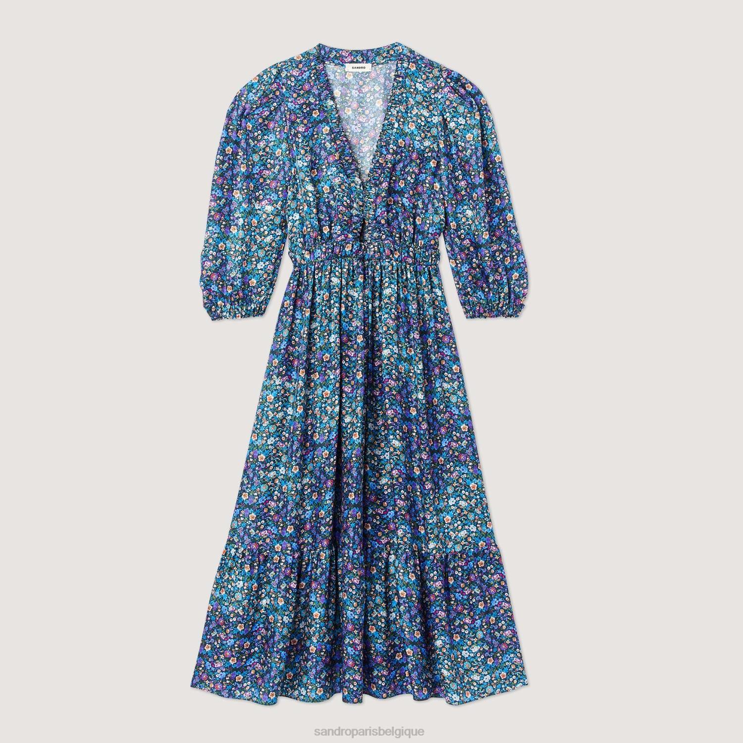 vêtements Sandro Paris robe longue à fleurs bleu violet femmes XLXD376