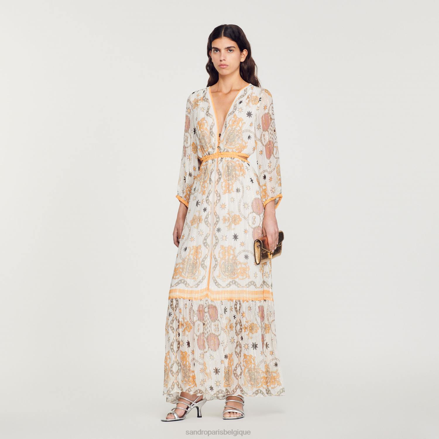 vêtements Sandro Paris robe longue à fleurs écru femmes XLXD392