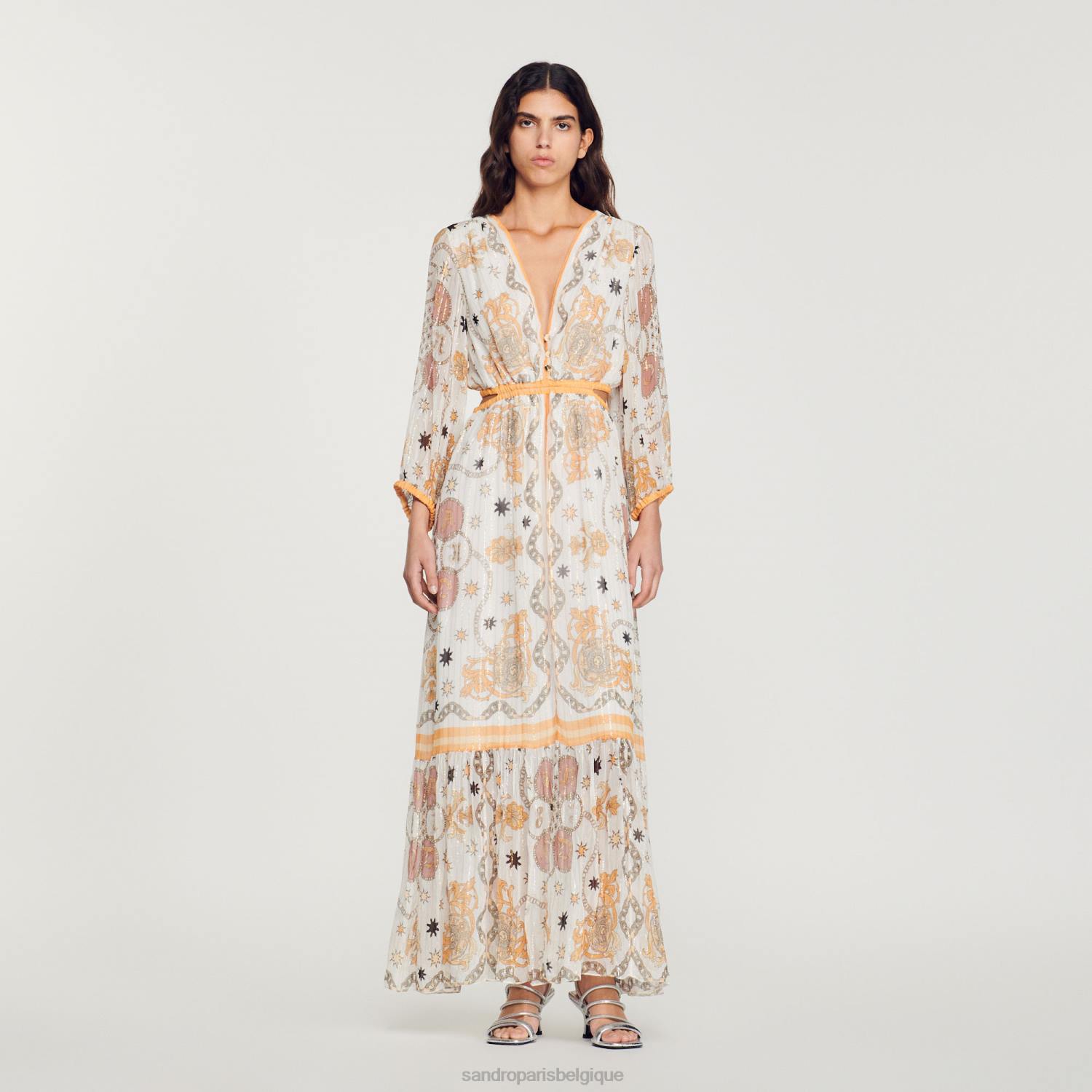 vêtements Sandro Paris robe longue à fleurs écru femmes XLXD392