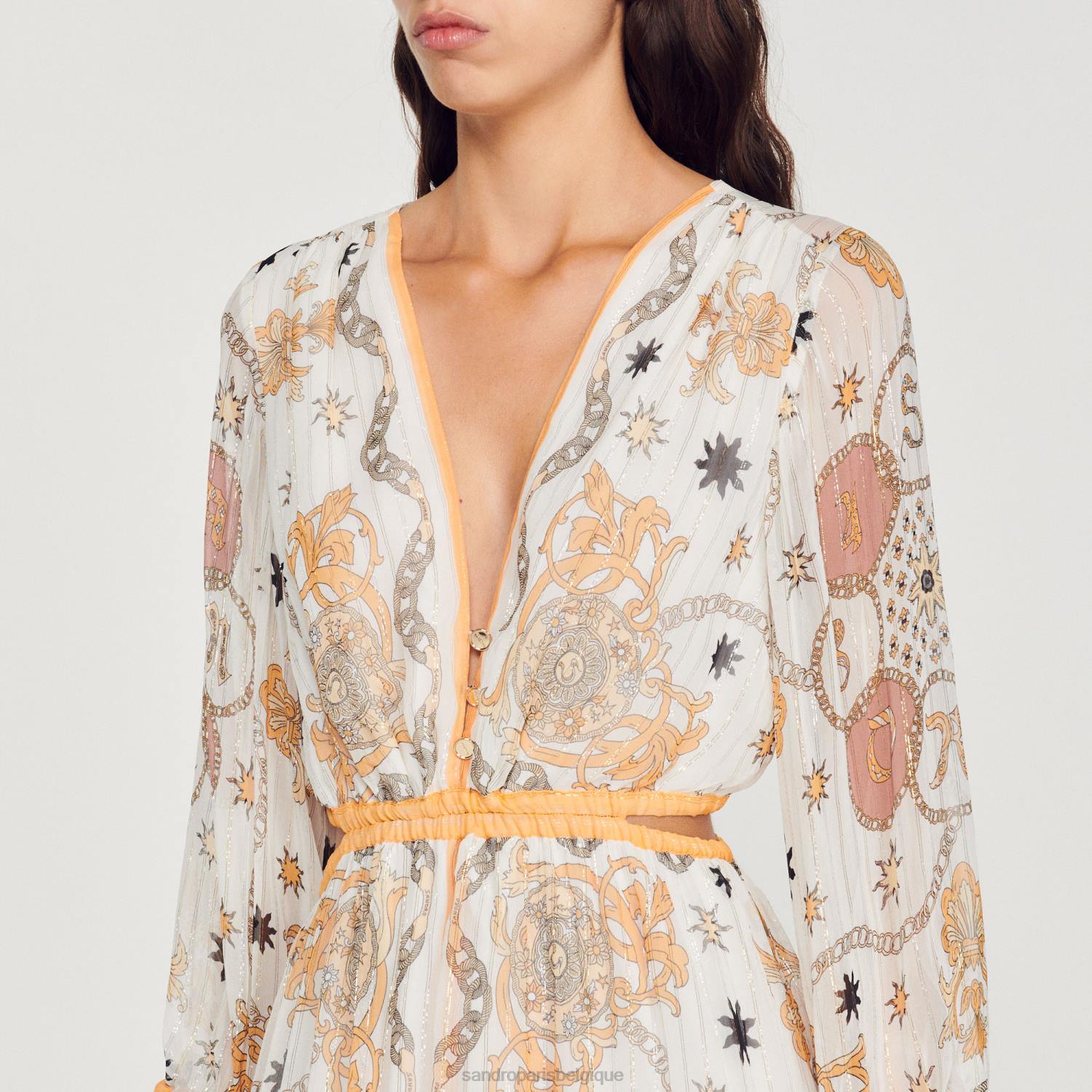 vêtements Sandro Paris robe longue à fleurs écru femmes XLXD392