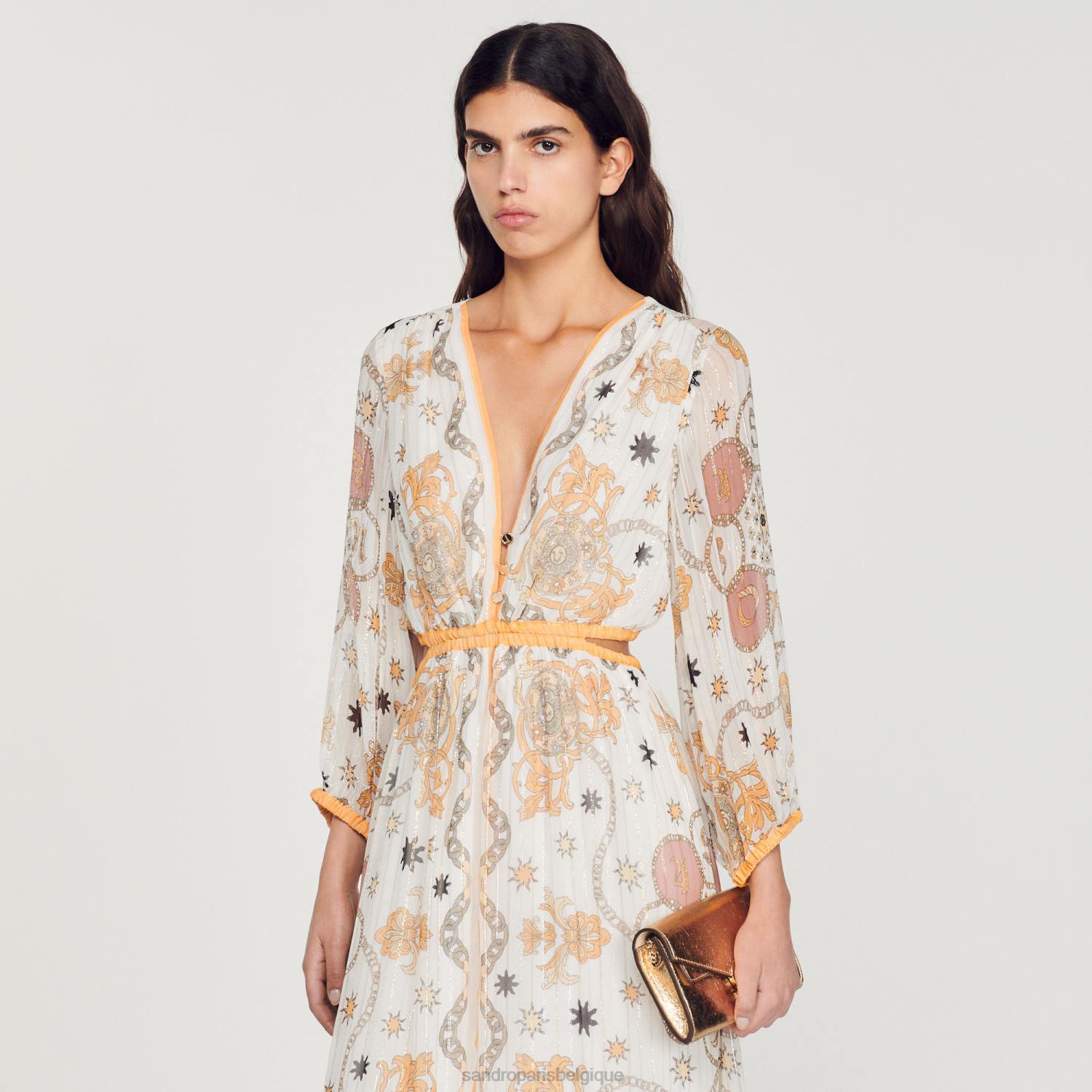 vêtements Sandro Paris robe longue à fleurs écru femmes XLXD392