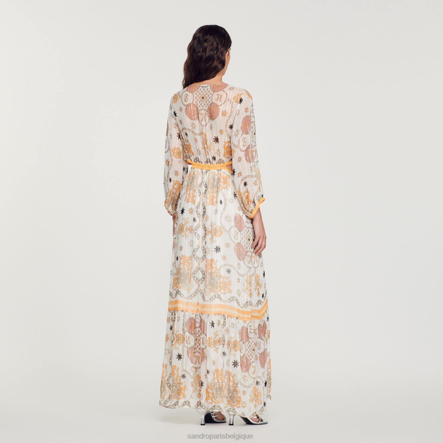 vêtements Sandro Paris robe longue à fleurs écru femmes XLXD392