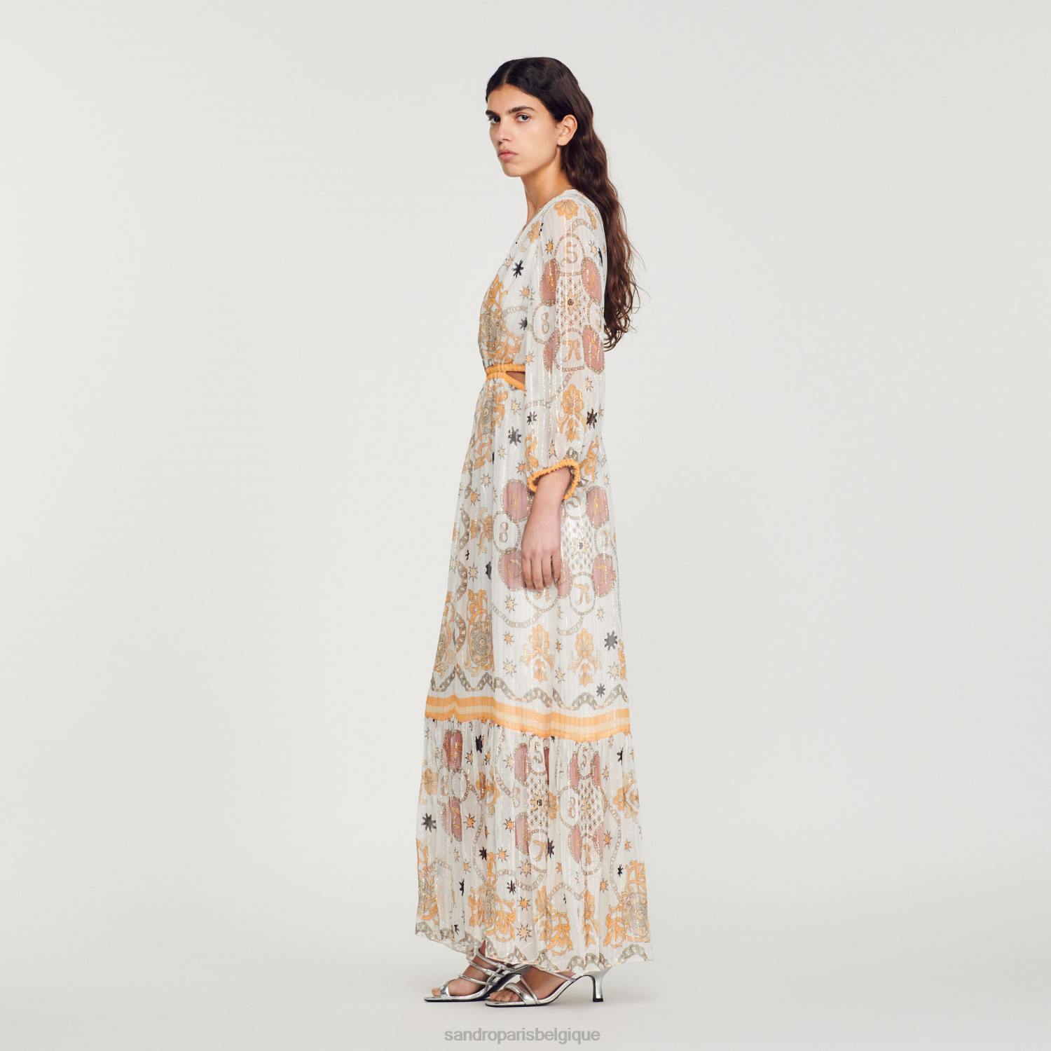 vêtements Sandro Paris robe longue à fleurs écru femmes XLXD392